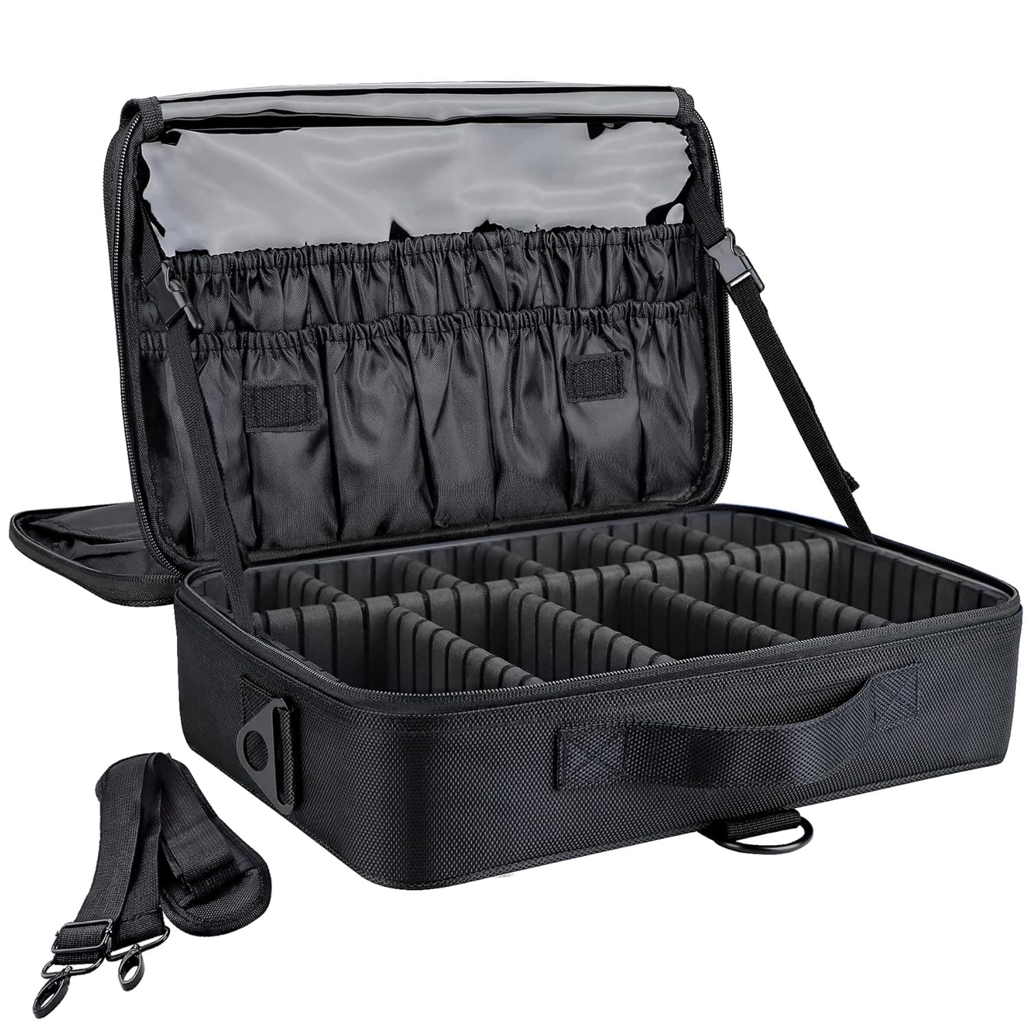 gzcz Travel Makeup Train Case Professional Makeup Bag 13.5" Large Capacity Portable Makeup Cosmetic Case Brush Organizer Artist Storage Bag With Adjustable Dividers for Make Up Accessories
