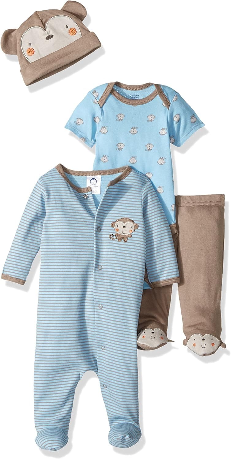 GERBER Baby-Boys 4-Piece Sleep 'N Play, Onesies, Pant and Cap