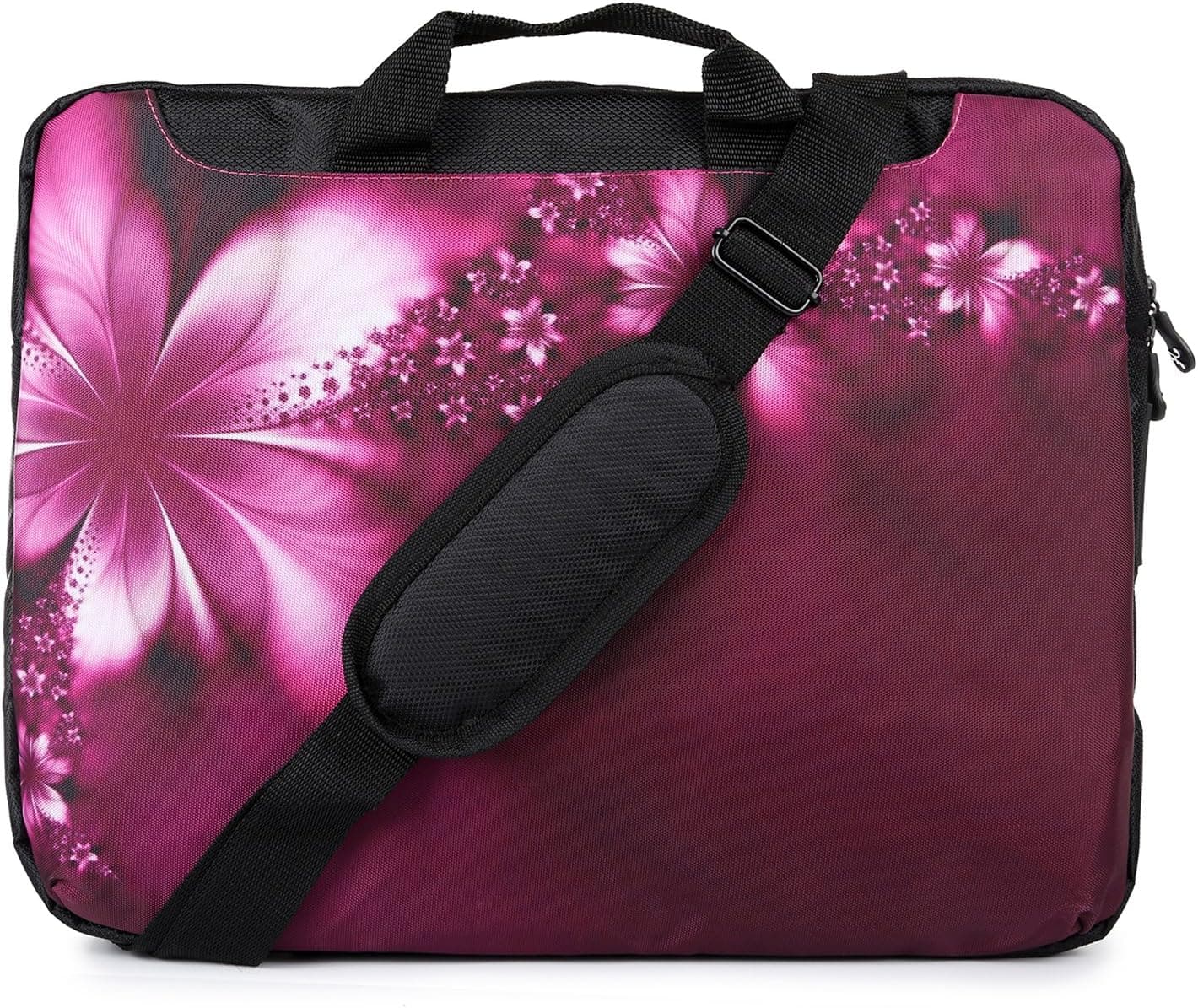 TaylorHe 15.6 inch 15 inch 16 inch Hard Wearing Nylon Colourful Laptop Shoulder Bag with Patterns, Side Pockets Handles and Detachable Strap Pink Vintage Floral Patterns
