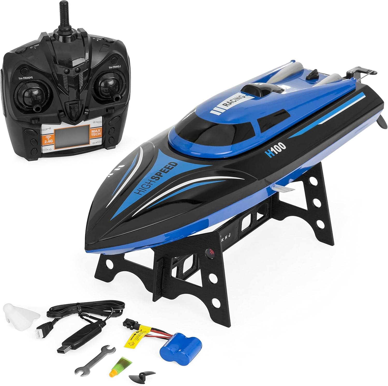 Best Choice Products H100 Rechargeable 4-Channel 2.4GHz RC Racing Boat, Blue