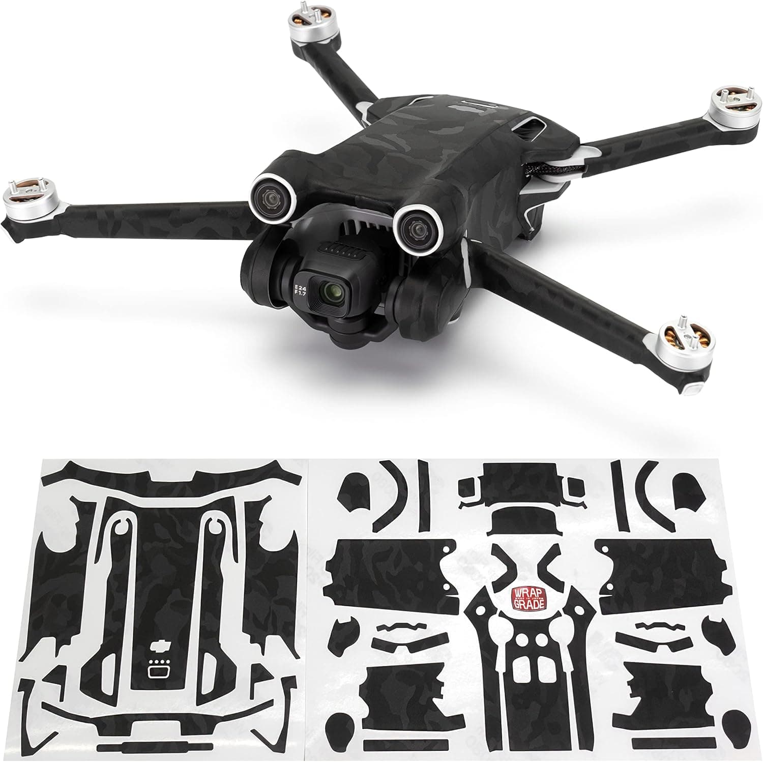 WRAPGRADE Skin Stickers compatible with DJI Mini 3 Pro | Main Unit (BLACK BUMPY CAMO)