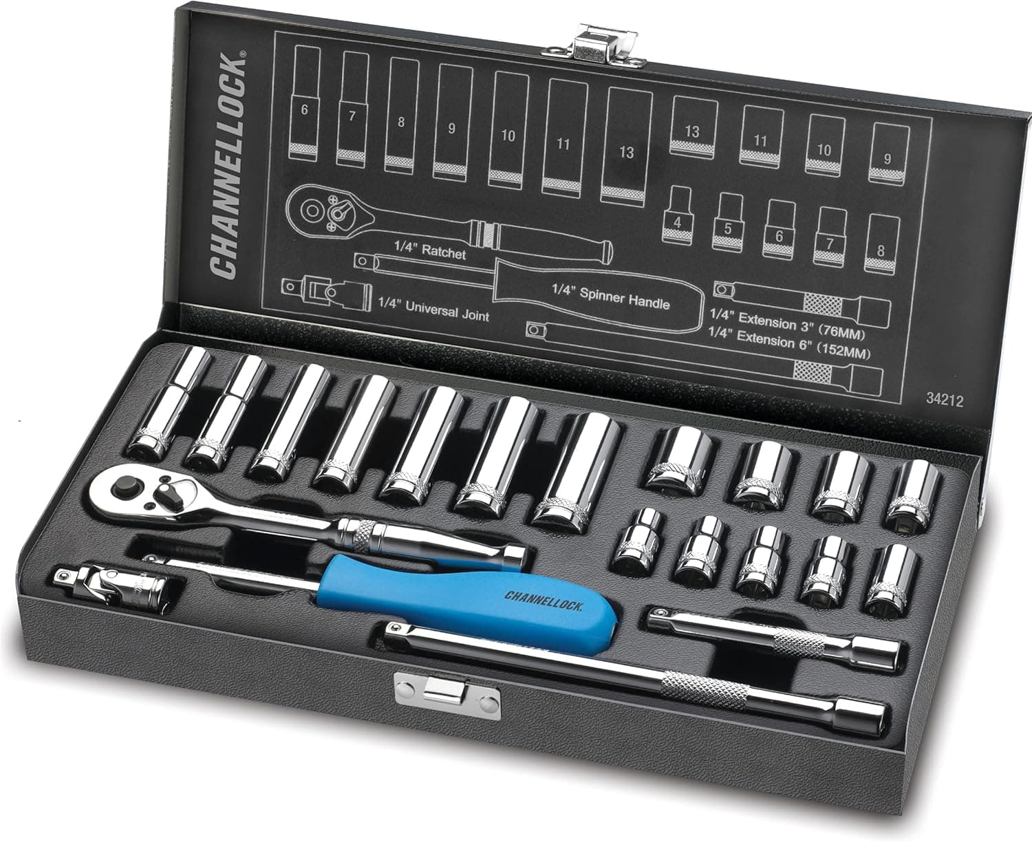 Channellock 34212 1/4" Drive Metric Socket set, 21 Piece