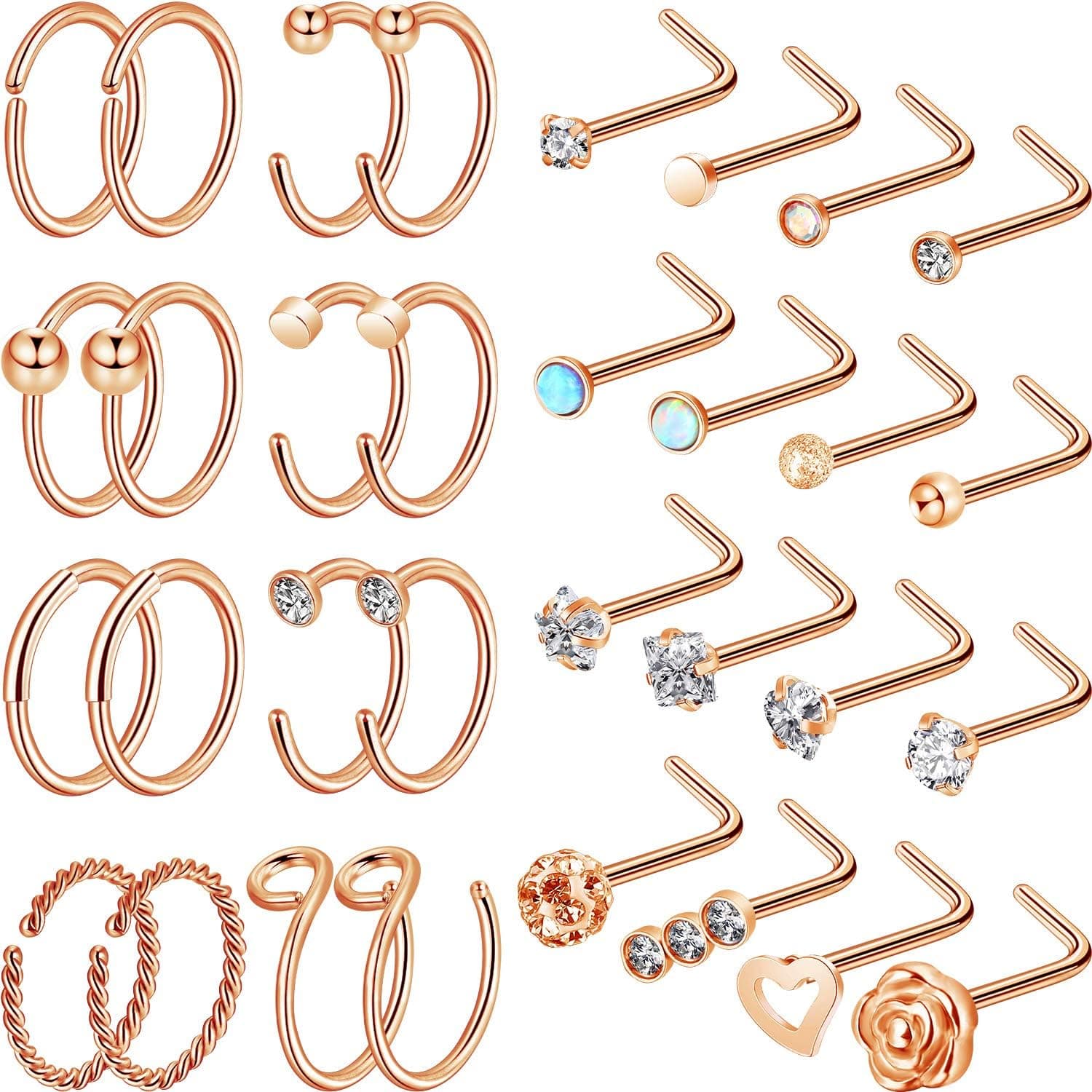 32 Pieces C-Shaped Nose Ring L-Shaped Hoop Tragus Nose Studs Bone Curved Hoop Tragus Cartilage Hoop Piercing