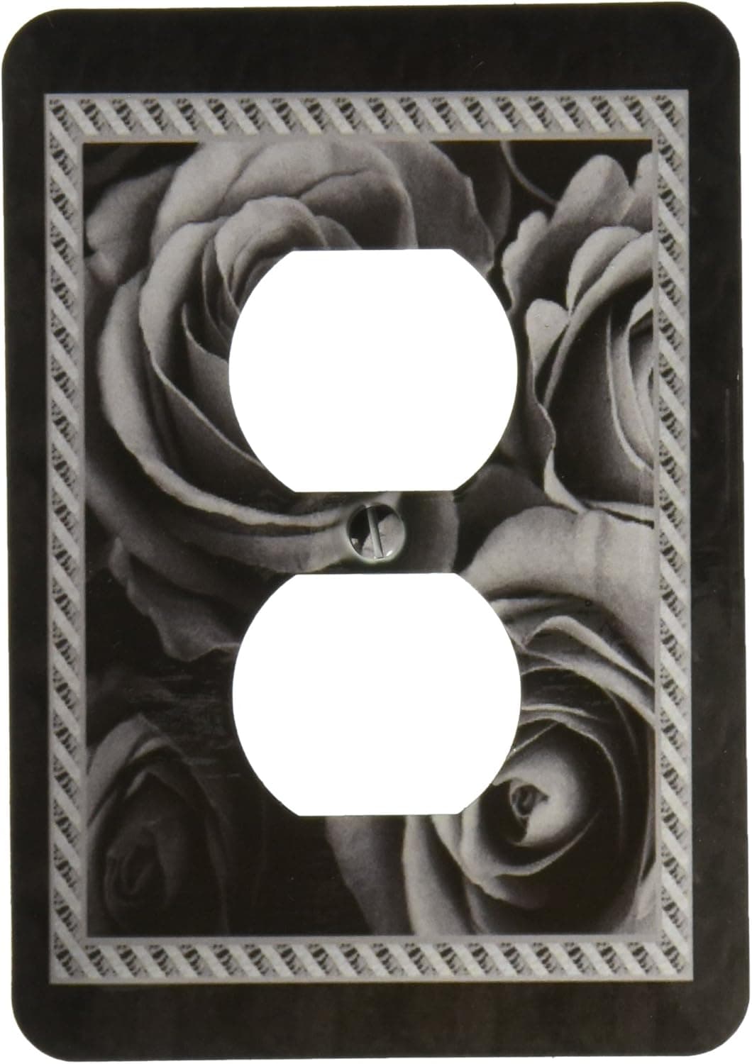 3dRose lsp_29956_6 Pewter Gray Roses Surrounded by a Striped and marbelized Frame Outlet Cover, Multi-Color