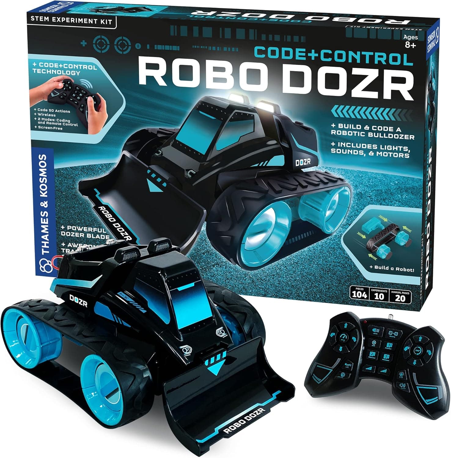 Thames & Kosmos Code+Control Robo Dozr Engineering & Robotics Kit | Build & Program a Robotic Bulldozer | Includes LED Lights, Speaker, Motors, Flexible Tracks & More Durable Building Pieces