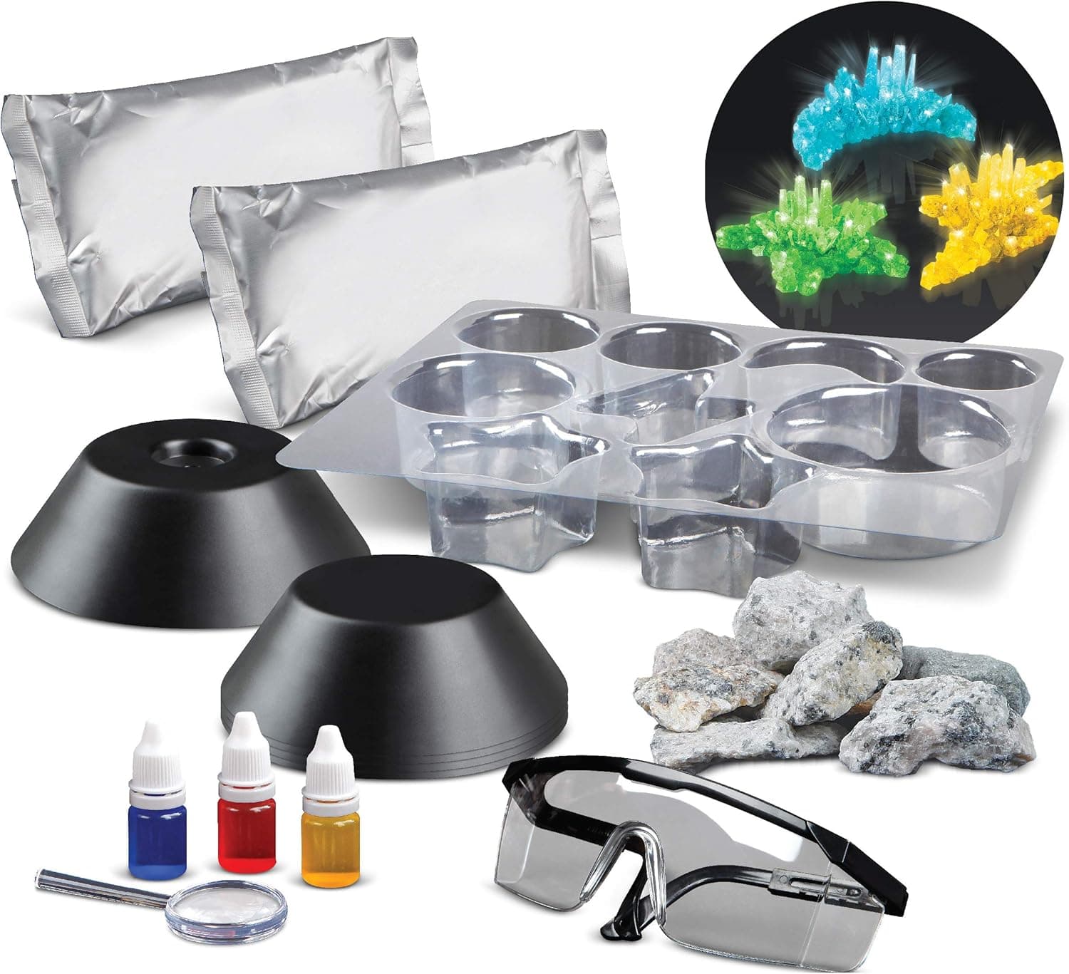 Discovery Kids 25-Piece Lab Crystal Growing Kit, Includes Mold Shapes & LED Light Display Stand