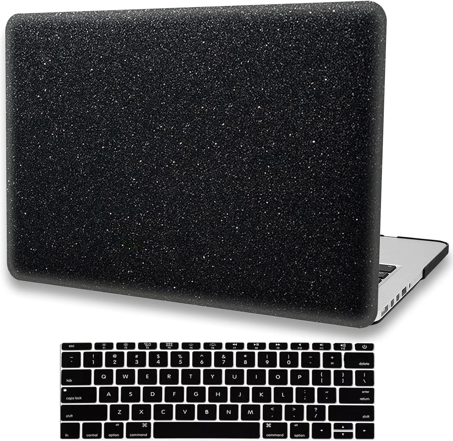 AMCJJ Compatible with MacBook Air 13 Inch Case 2021 2020 Release A2337 M1/A2179 with Retina & Touch ID, Shiny Plastic Hard Shell Case & Keyboard Cover, Glitter Black