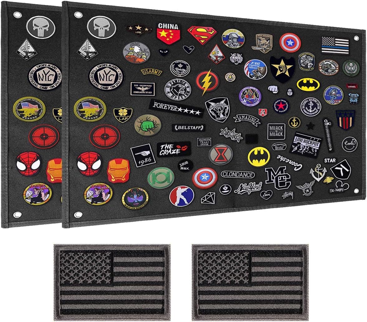 IronSeals Tactical Board Patch Organizer Holder Display with Loop Surface, Steel Ring and Flag Patch (2 Pack - S: 60 x 45 CM/ 23.6" x 17.7", Black + Flag Patch)