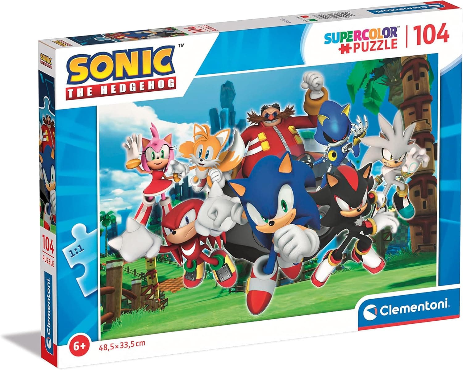 Clementoni 27159 Sonic Supercolor Sonic-104 Pieces-Jigsaw Puzzle for Kids Age 6-Made in Italy, Multi-Coloured