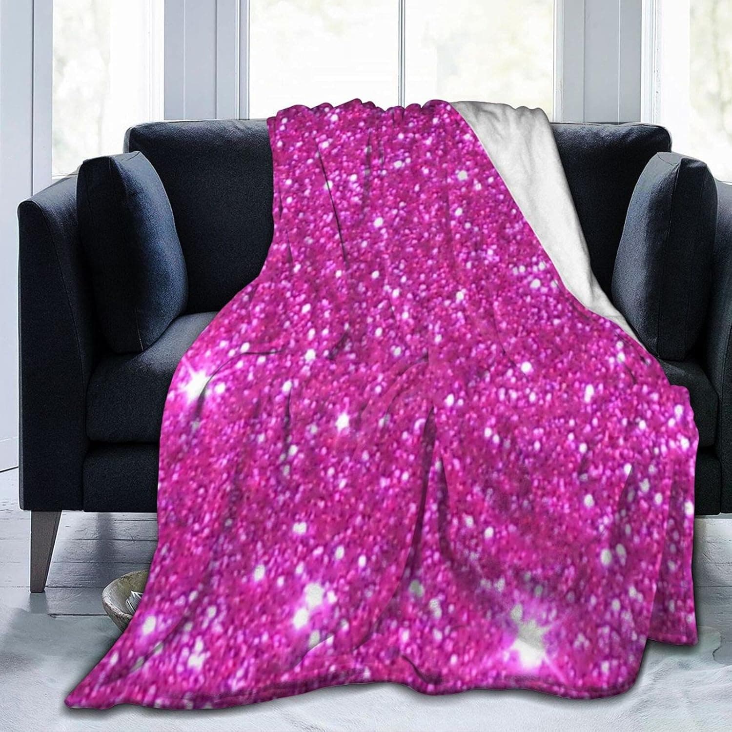 COSNUG Pink Sparkle Sparkly Glitter Fleece Throw Blanket Ultra-Soft Micro Flannel Lightweight Throw Blankets for Kids Adult Couch Bed Living Room 80"X60"