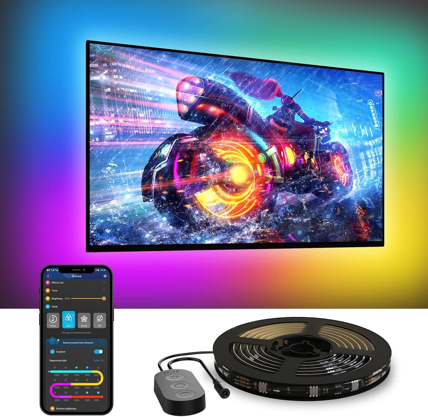 Govee TV LED Backlight, RGBIC TV Backlight for 55-75 inch TVs, Smart LED Lights for TV with Bluetooth and Wi-Fi Control, Works with Alexa & Google Assistant, Music Sync, 99+ Scene Modes, Adapter