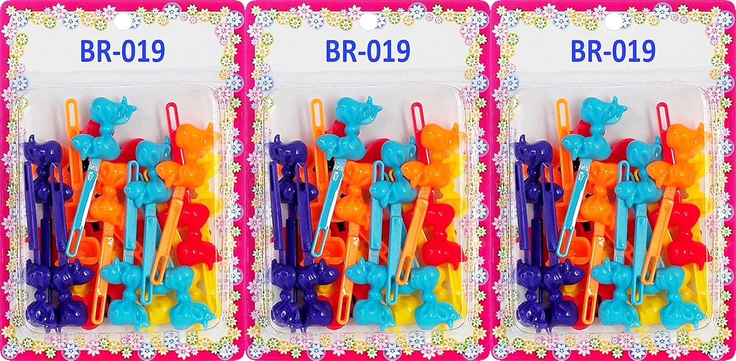 Tara Girls Self Hinge Plastic Bow Hair Barrettes Selection Pack Of 3 (BR19)