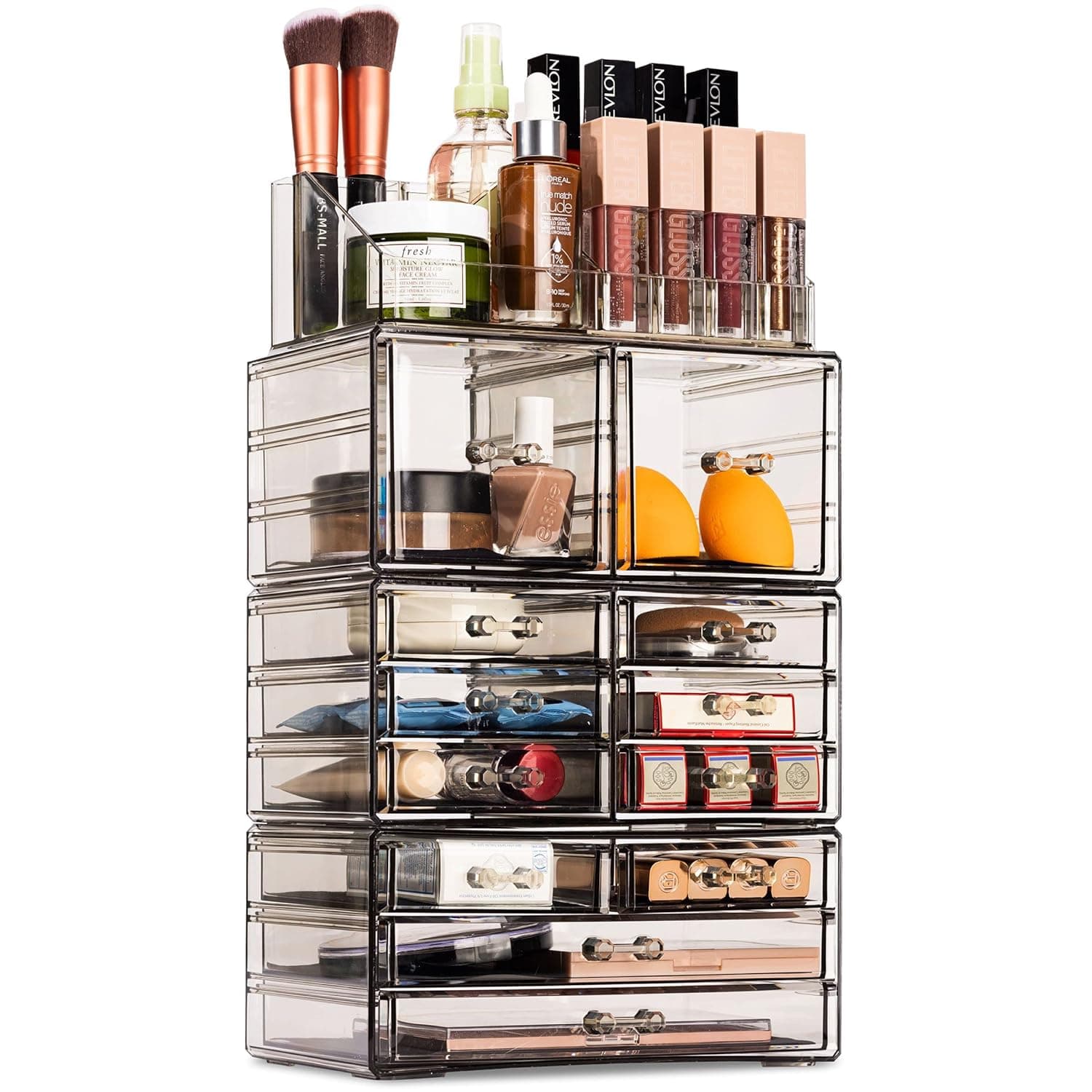 Sorbus Large Clear Makeup Organizer - Detachable Spacious Cosmetic Display - Jewelry & Make Up Organizers and Storage Tower - Makeup Organizer for Vanity, Bathroom, Dresser & Countertop - Black Jewel