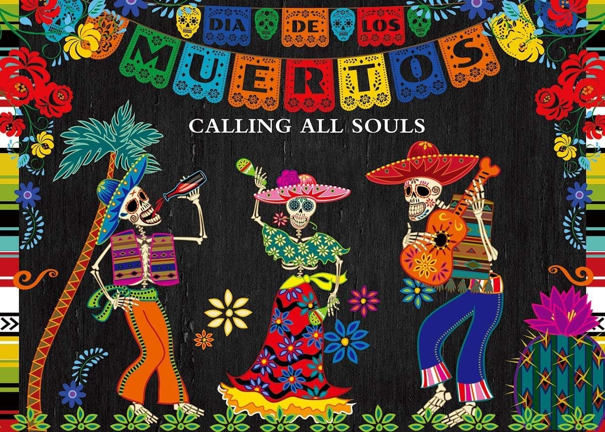 AIIKES 7x5ft Halloween Skulls Backdrop Day of The Dead Photography Background for Mexican Fiesta Skull Dia DE Los Muertos Birthday Party Supplies Banner Table Decoration Photo Booth 11-638