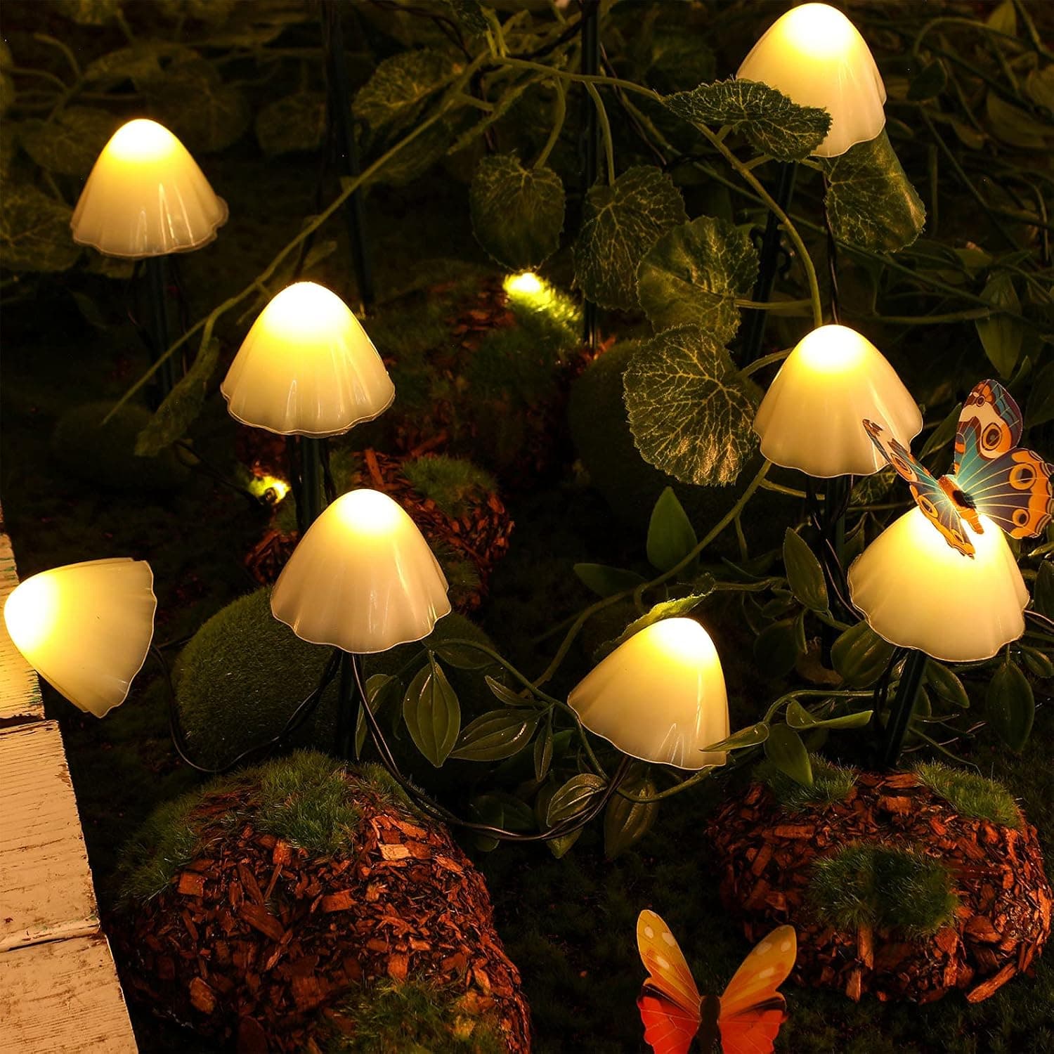 11.5 Feet 10 LED Easter Mushroom Light Mushroom Solar Powered Lights Mini Mushroom String Lights Easter Outdoor Decorative Fairy String Lights for Easter Wedding Decorations (Warm White Light)
