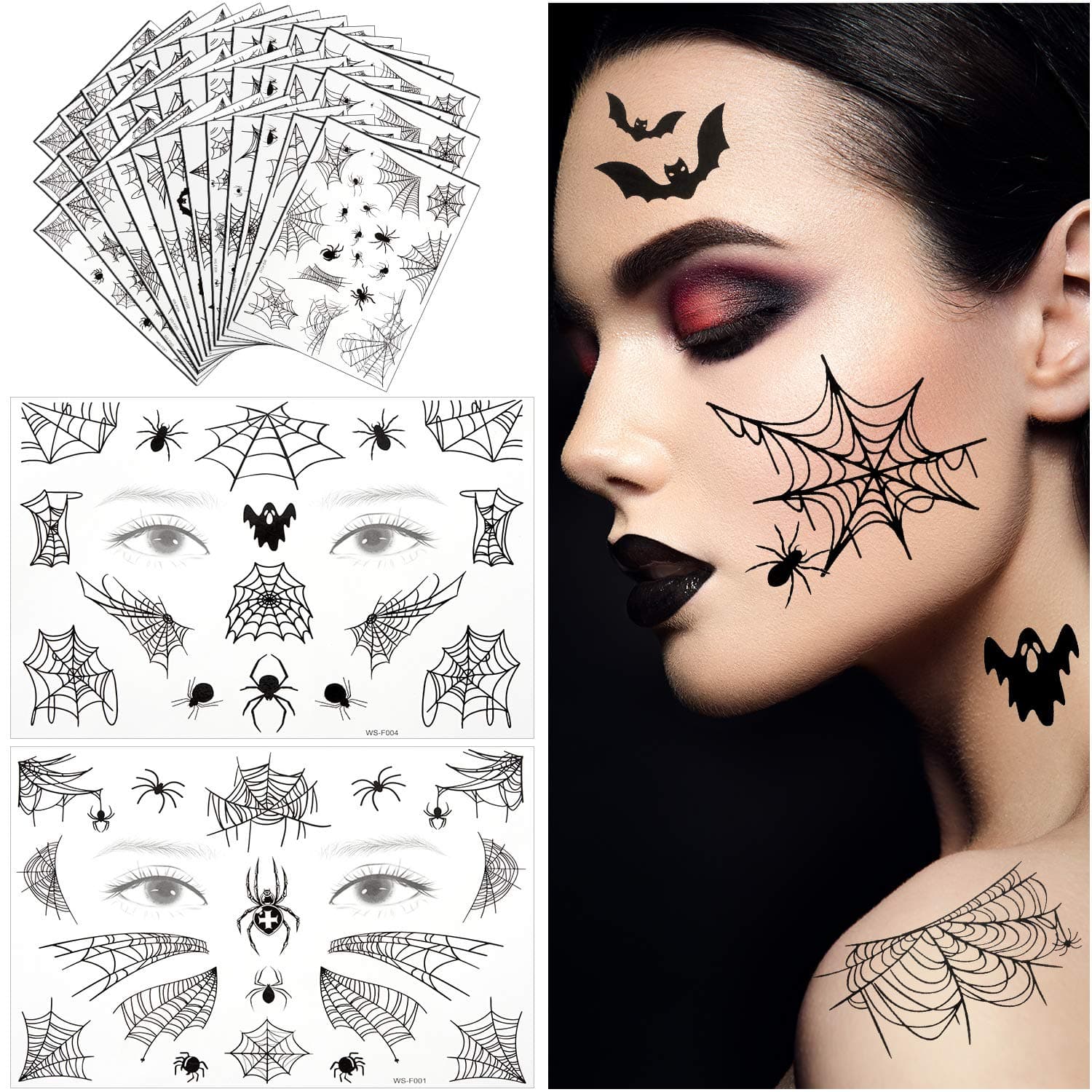 36 Sheets Halloween Spider Face Tattoo Spider Webs Temporary Face Tattoo Shoulder Back Body Art Spider Sticker for Witch Halloween Costume Cosplay Theme Party Women Girls Favors