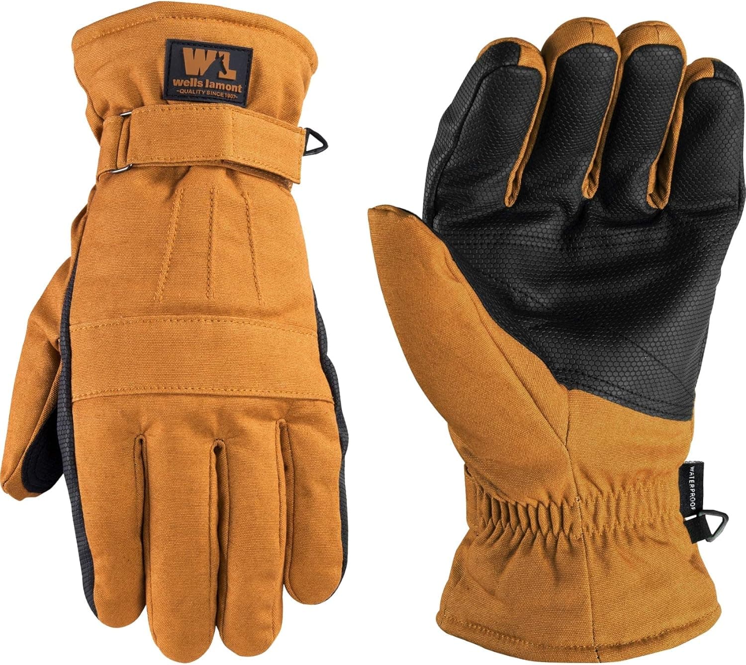 Men's Insulated Duck Fabric Winter Gloves, Large (Wells Lamont 1075), Brown