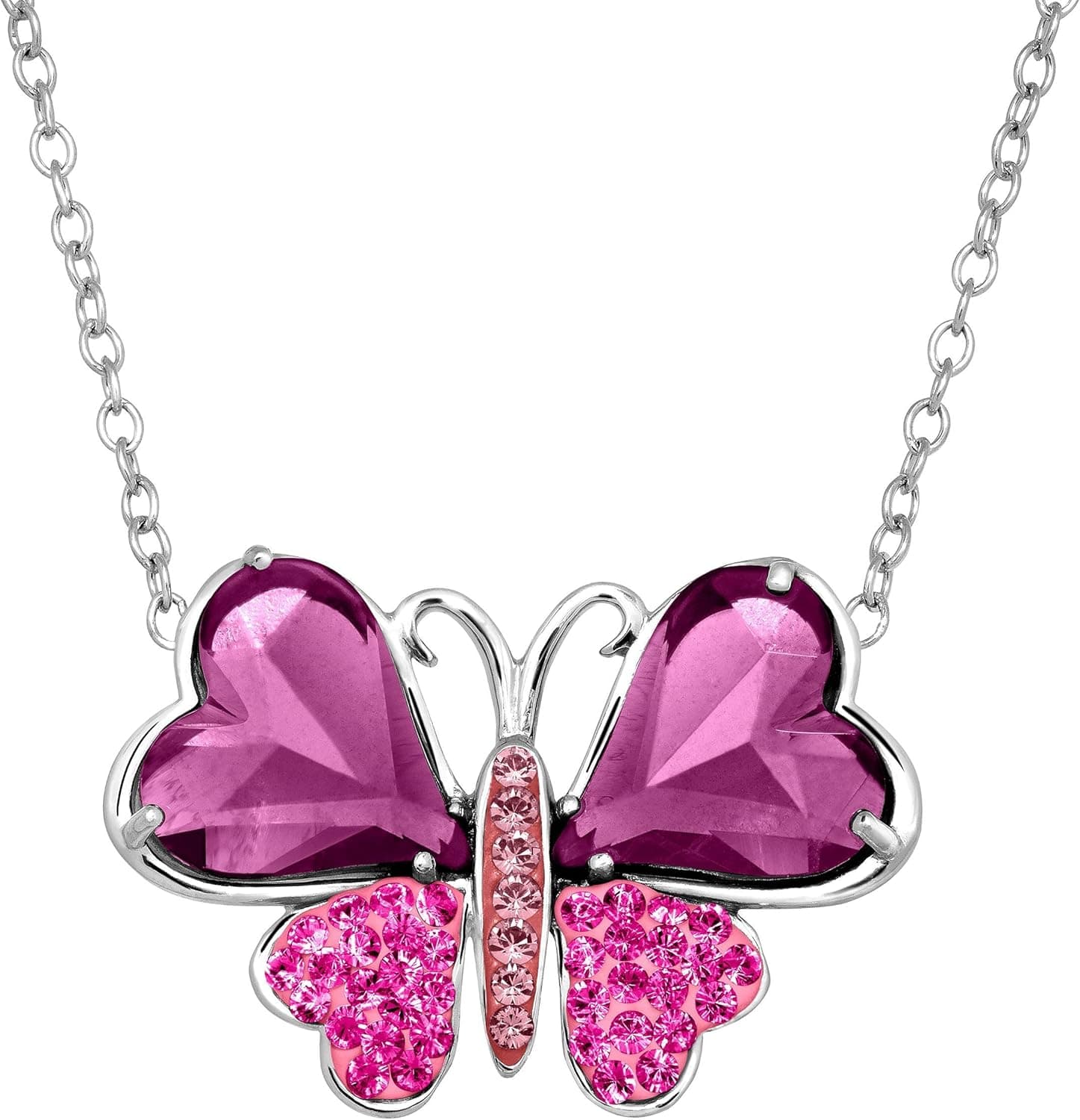 Crystaluxe Two-Tone Butterfly Pendant Necklace with Swarovski Crystals in Sterling Silver