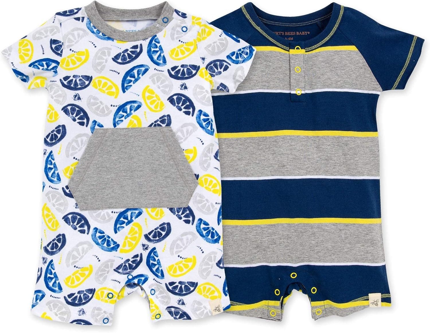 Burt's Bees Baby Baby Boys Short Sleeve Rompers, 100% Organic Cotton One-Piece Jumpsuit Coverall
