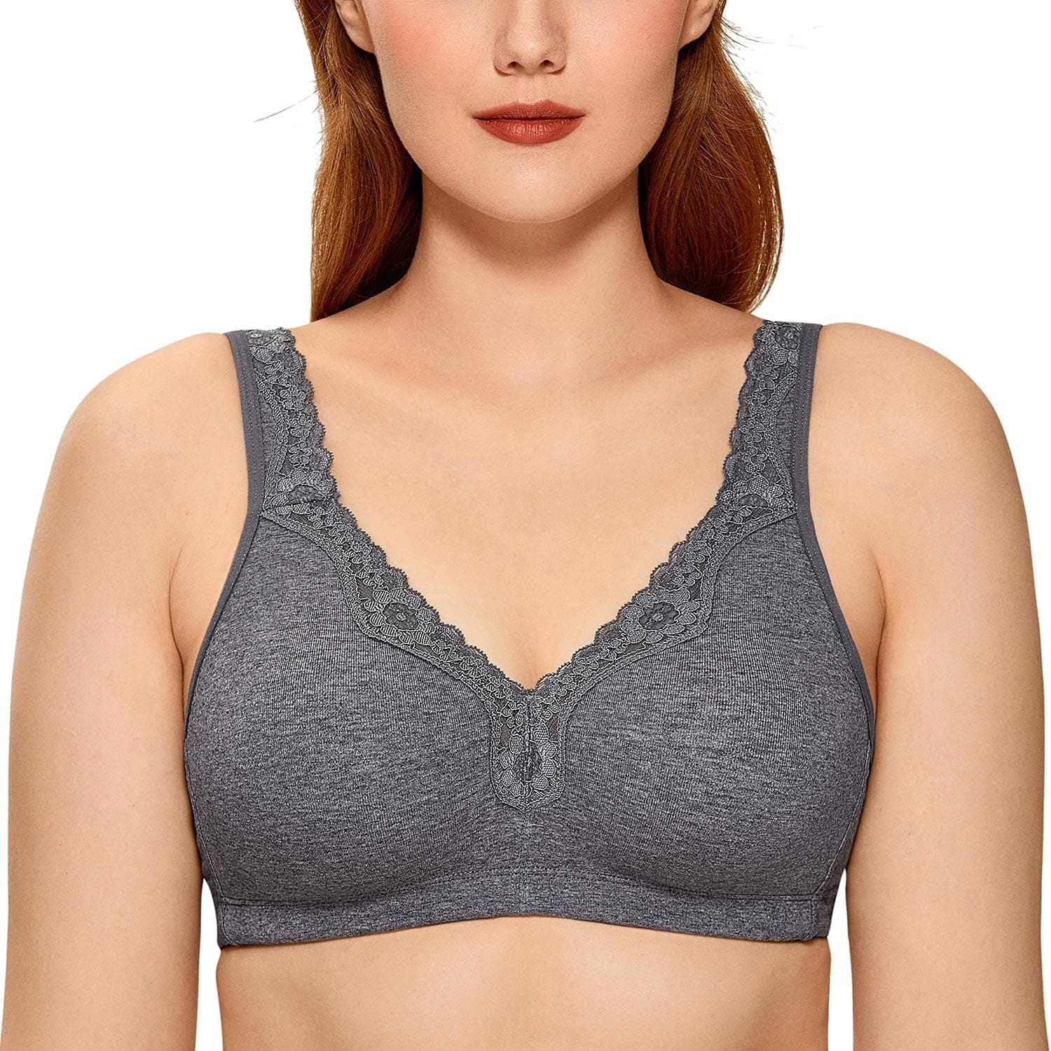 CALVENA Women's Lace Plus Size Full Coverage Non Padded Comfort Cotton Wirefree Bra