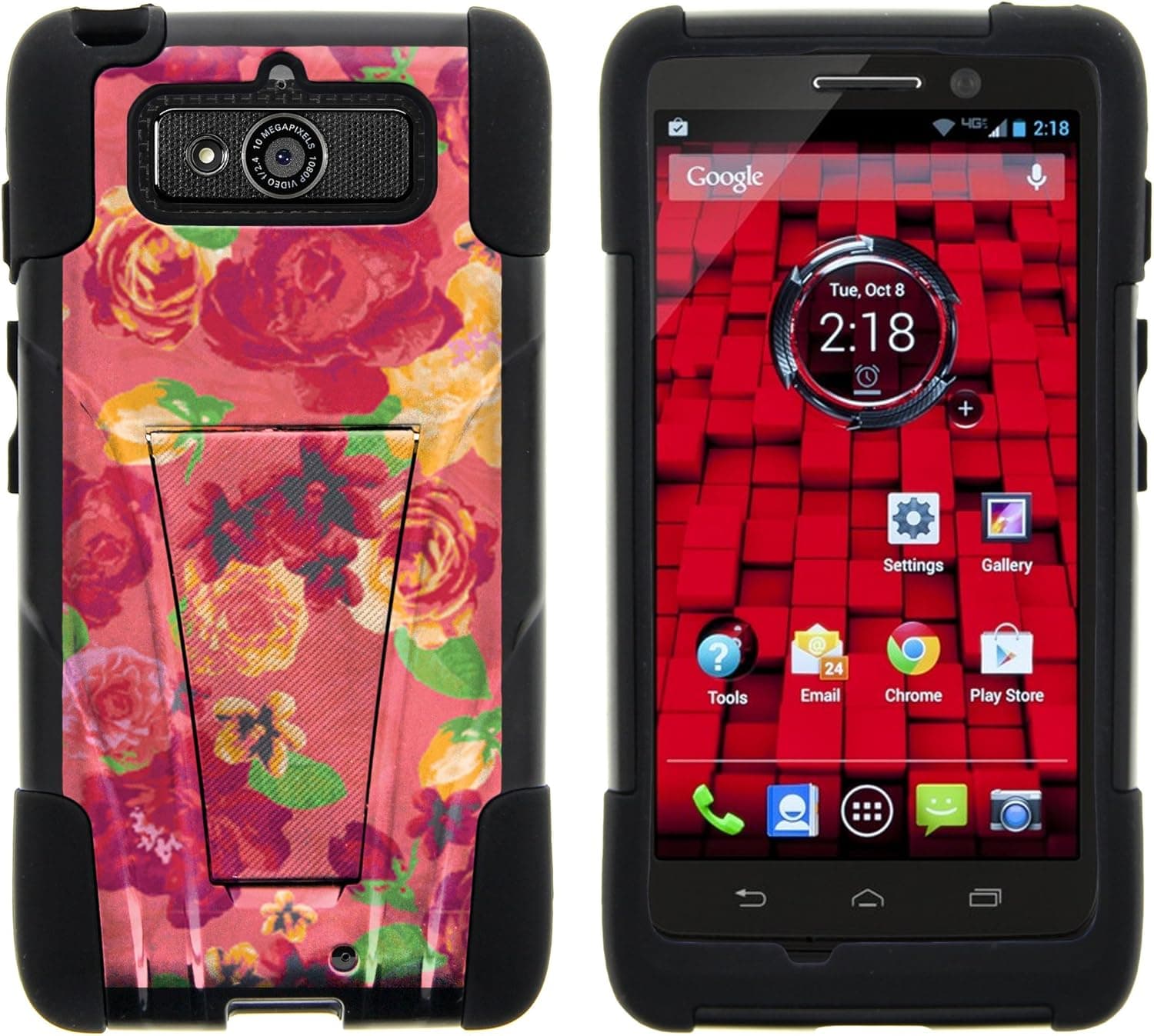 DROID Mini Case, Full Body Fusion STRIKE Impact Kickstand Case with Exclusive Illustrations for Motorola DROID Mini XT1030 (Verizon) from MINITURTLE | Includes Clear Screen Protector and Stylus Pen - Fruity Rose Pattern