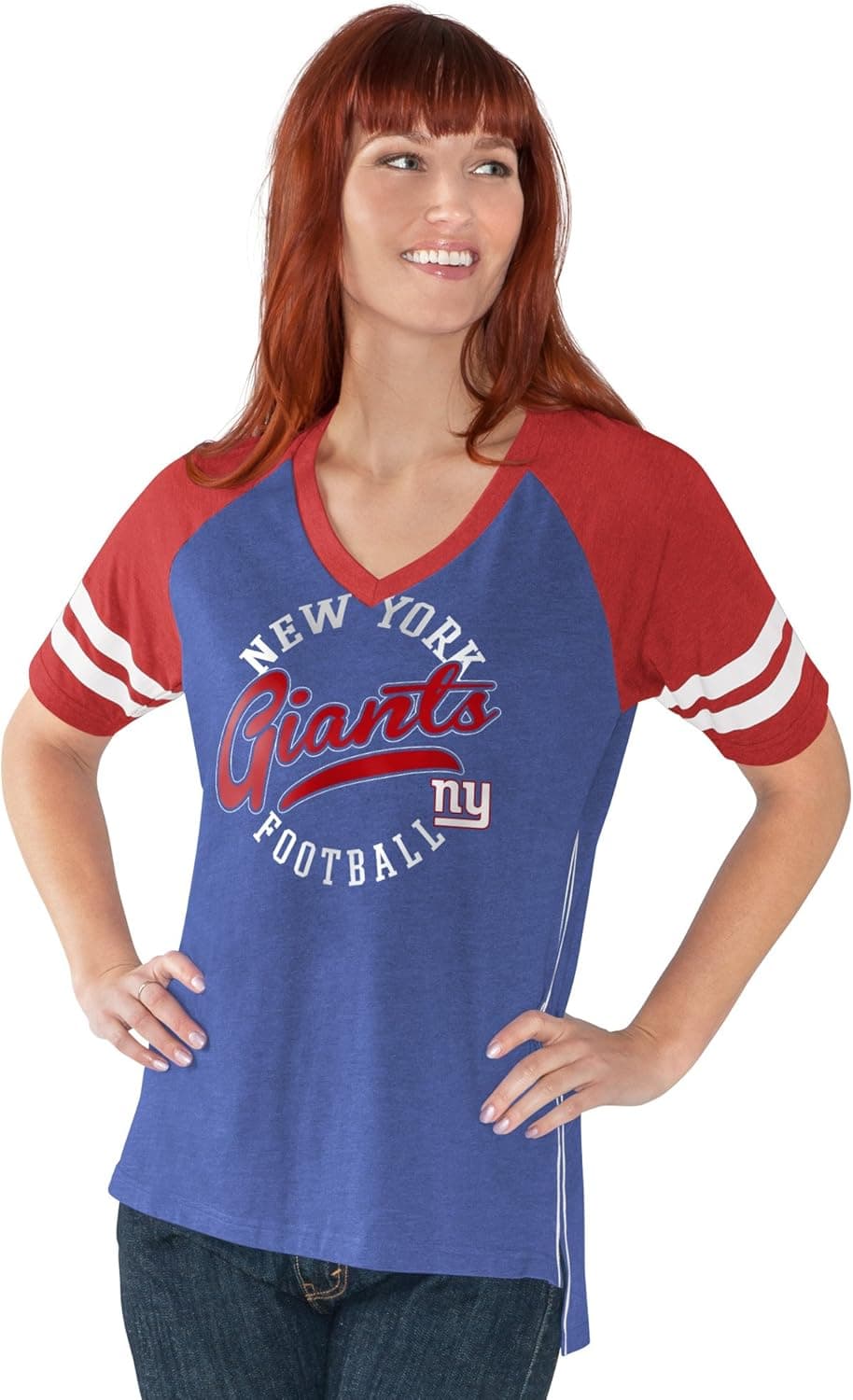 GIII For Her NFL New York Giants Women's Fastball V-Neck Short Sleeve Tee