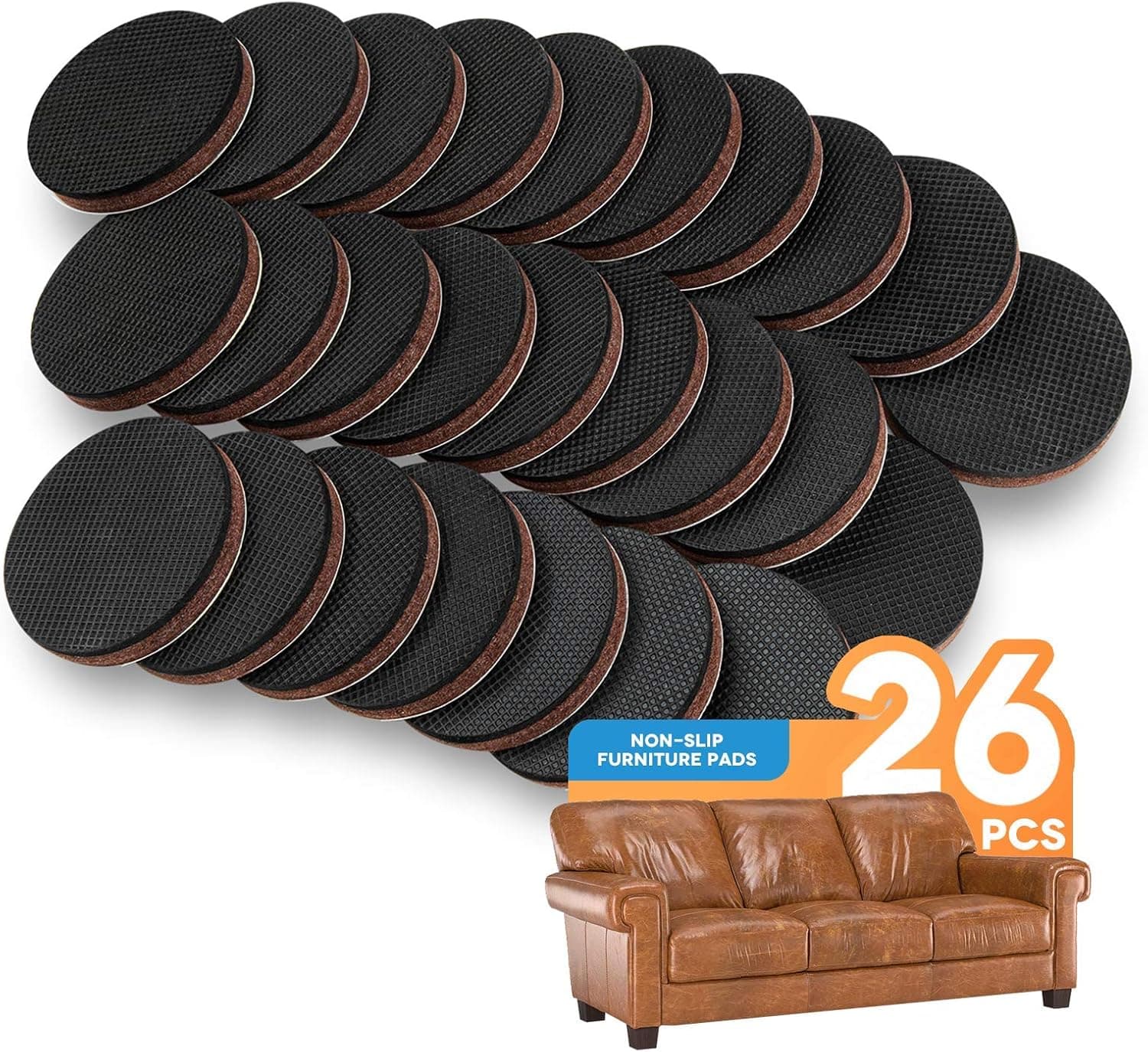 Non Slip Furniture Pads 26Pcs 2" Furniture Grippers Self Adhesive Non Skid Furniture Pads, Anti Slip Rubber Pads for Furniture Legs, Furniture Stopper Floor Protector for Hardwood Floor