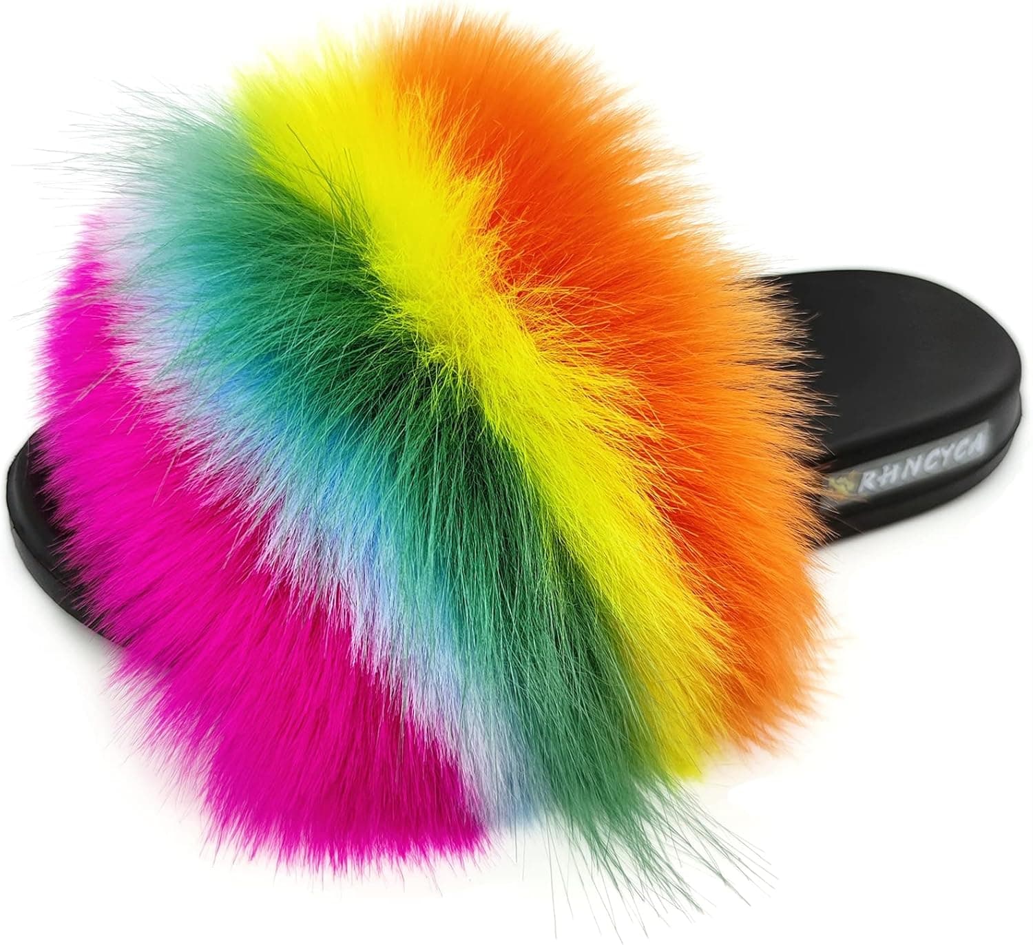 RHNCYCA Real Fox Fur Slides for Women Open Toe Cute Furry Fur Slippers Indoor or Outdoor faux Fur Slide Sandals with Fluffy Fur and Soft Sole
