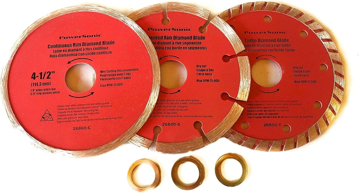 Powersonic 4-1/2 inch Diamond Saw Blade Set for Angle Grinders - Pack of 3