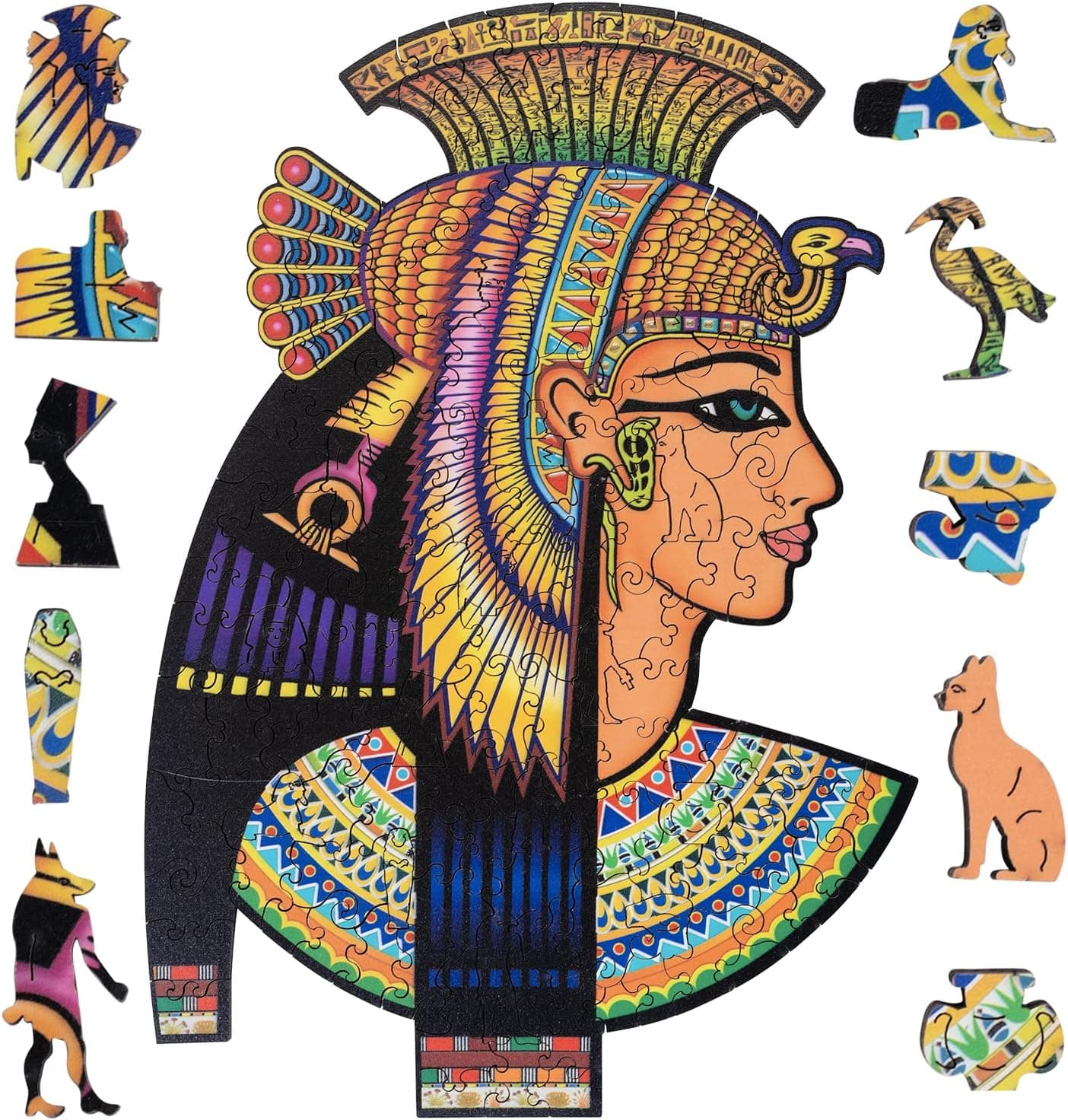 Reiki Isle Wooden Puzzle for Adults, Strong and Durable Brasswood Jigsaw Puzzles,Unique Shaped Cleopatra Puzzle, 15.75x11 Inches