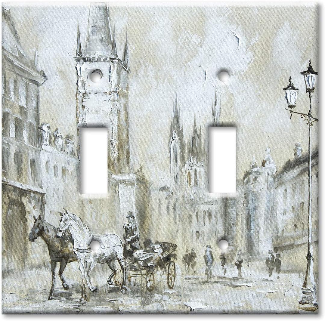 Art Plates 2-Gang Toggle OVERSIZED Switch Plate - OVER SIZE Wall Plate - Horse Drawn Carriage in London