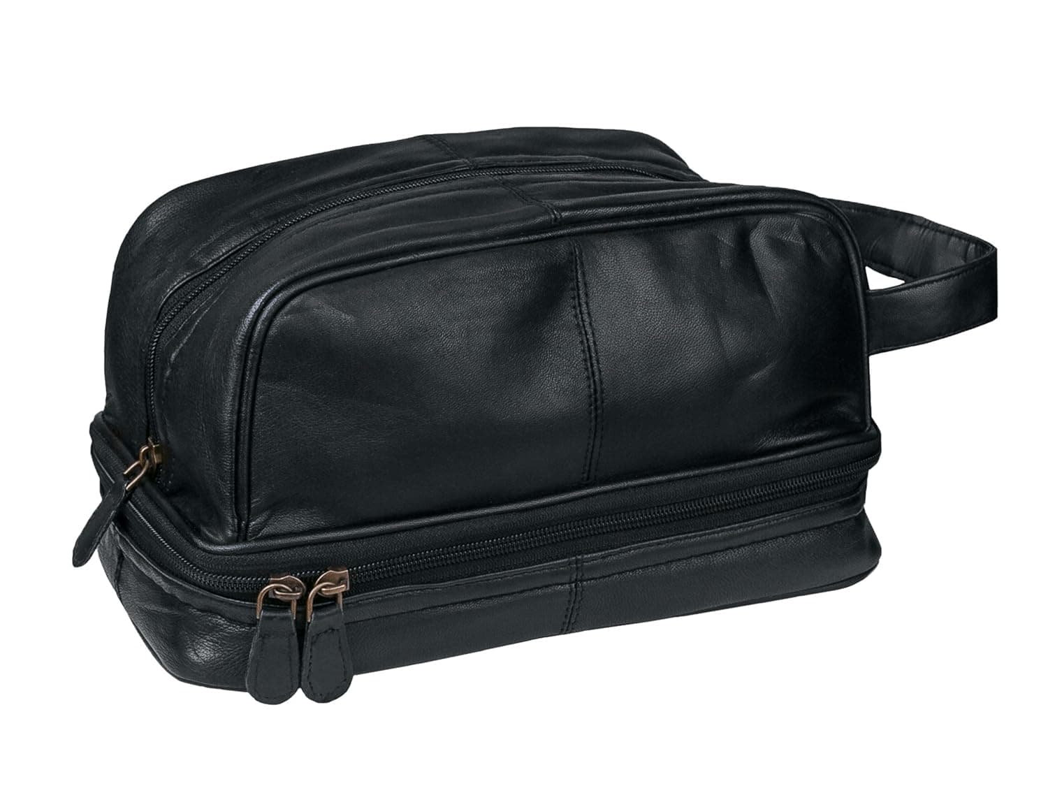Classic Leather Toiletry Bag and Dopp Kit - Mens Travel and Shave Kit (French Morocco Leather, Black)