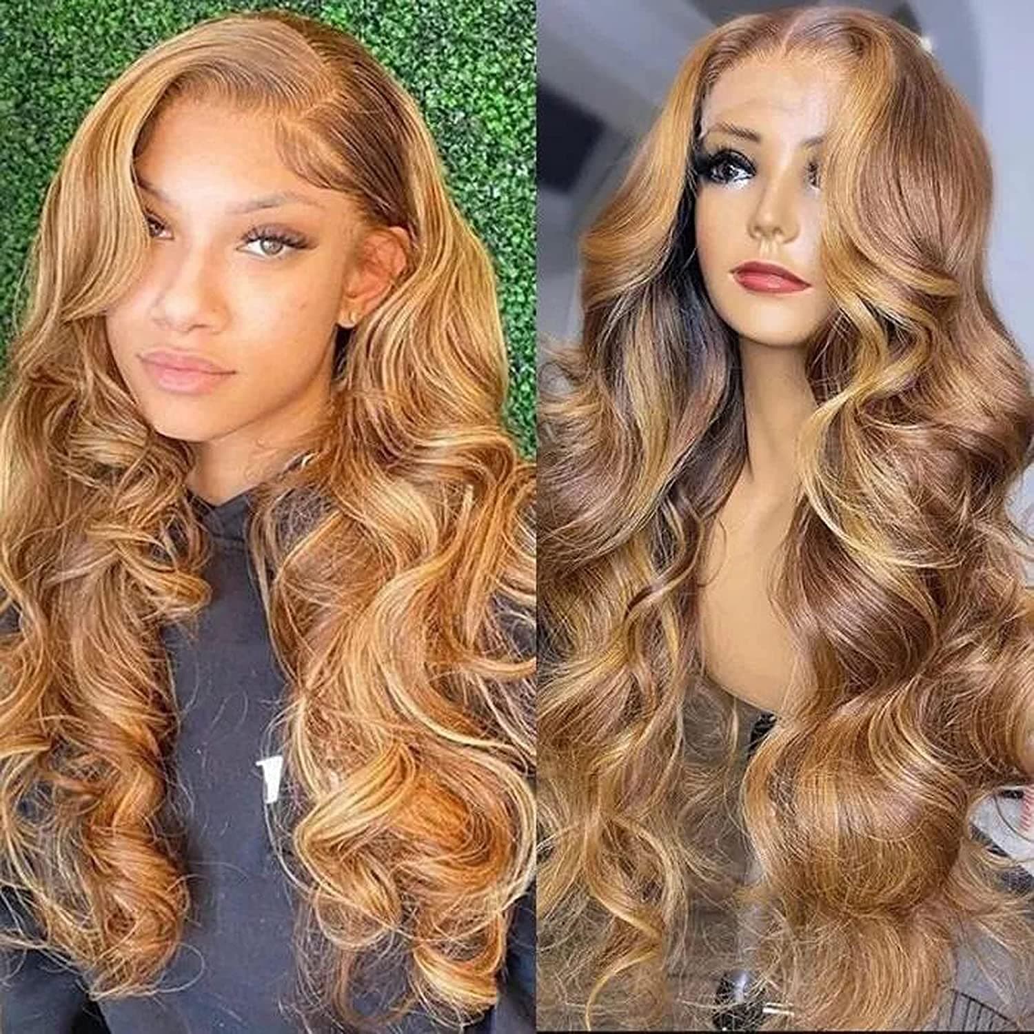 UNICE Ombre Highlight 13x4 Lace Front Human Hair Wig 180% Density Body Wave Brown Blonde #TL412 Color, Brazilian Remy Hair Lace Frontal Wig Pre Plucked with Baby Hair for Women 22inch