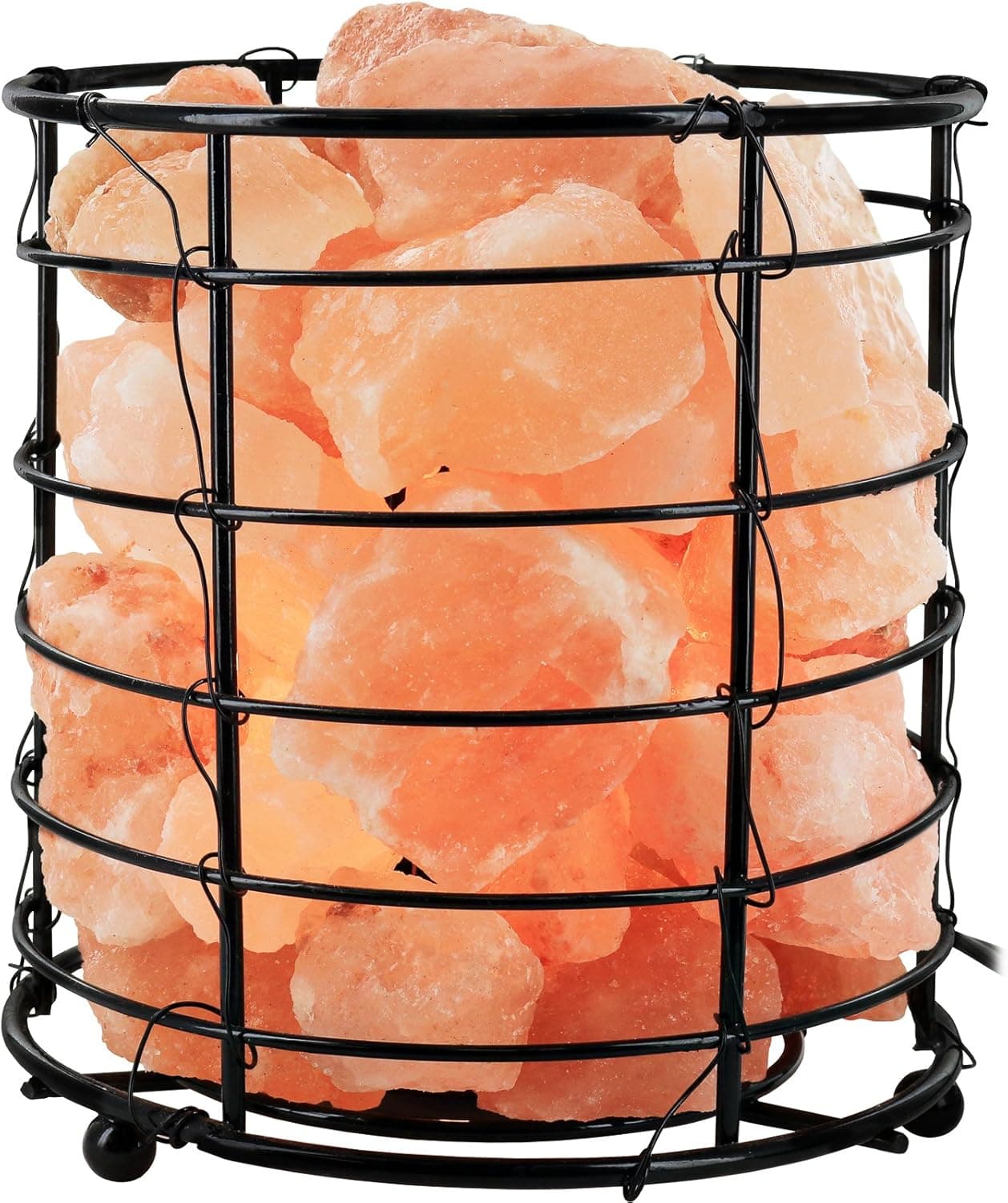 Greenco Hand Crafted Natural Himalayan Flat Wire Basket Salt Lamp with Salt Chunks on Wooden Base with Electric Wire, Dimmer Control & Bulb.