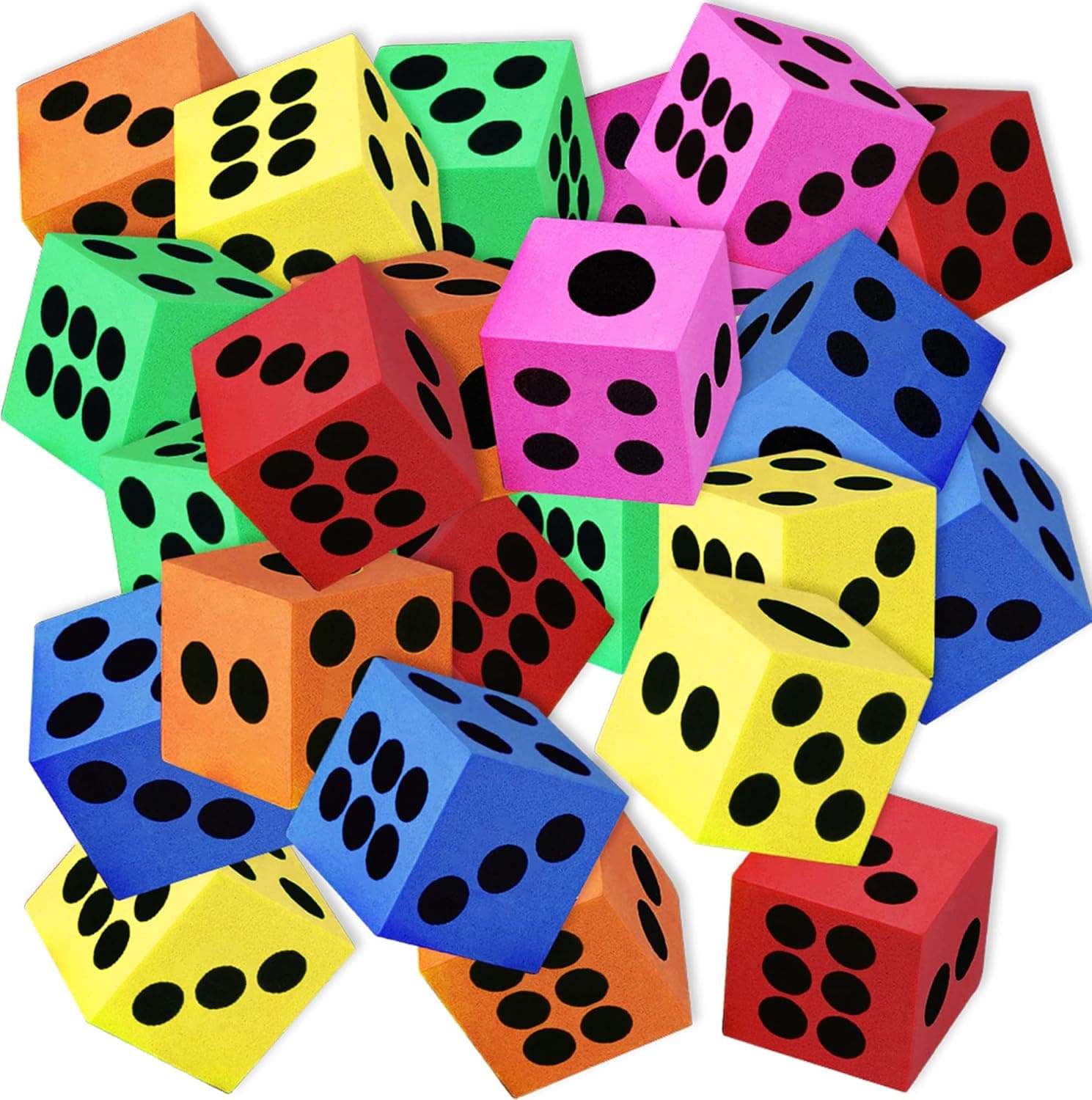 ArtCreativity Colored Foam Dice Set - Pack of 24 - 1.5 Inches Big - Colorful Dice Set - Six Assorted Colors - Fun Playing Games - Great Gift for Kids