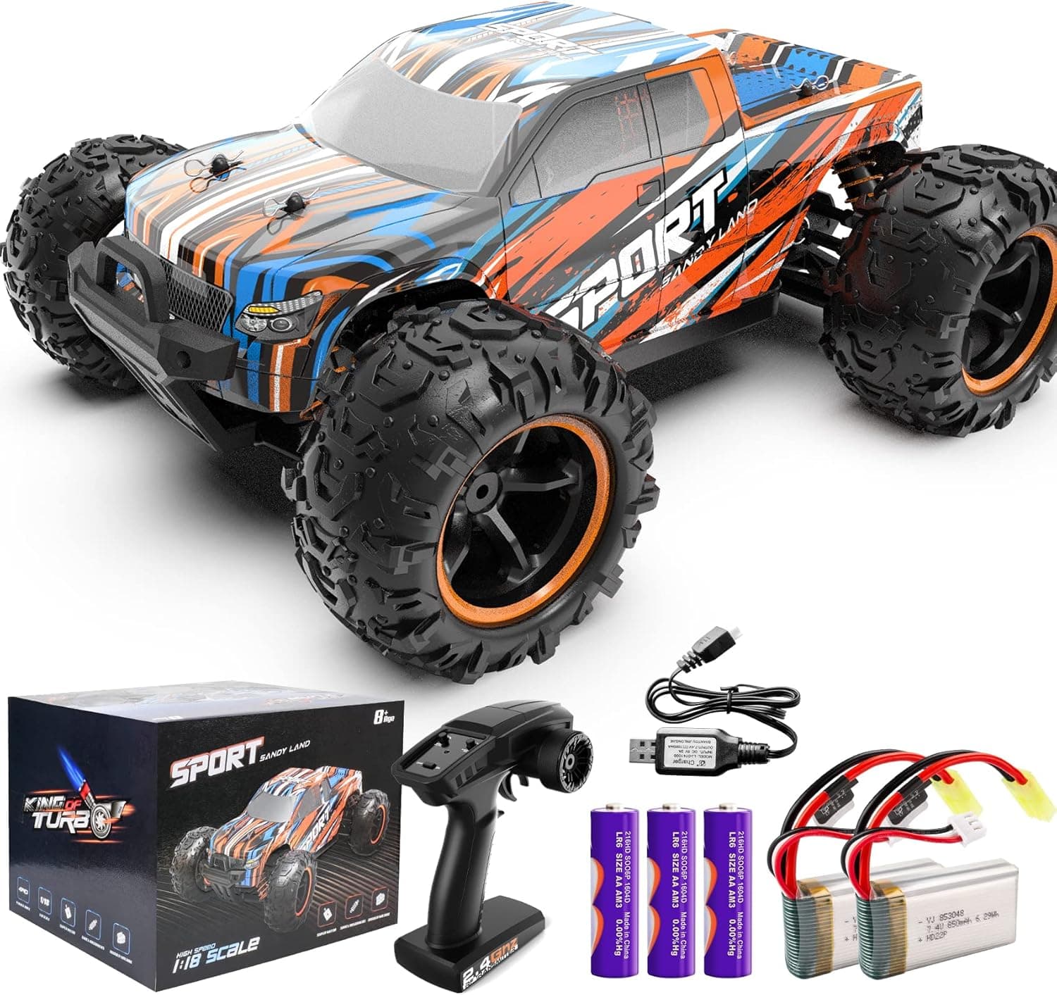 Remote Control Car RC Cars for Adults Kids, 1:18 RC Car RC Truck, 4WD High Speed 40+ KM/H Off Road Monster Trucks for Boys, 2.4GHz Toy Trucks with 5 Batteries, 50+ Mins Play Gift Orange