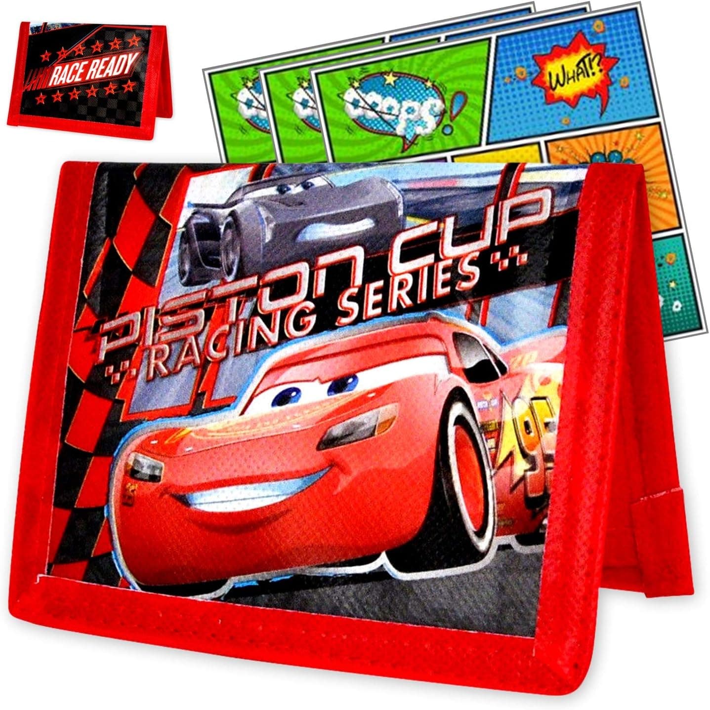 Disney Cars Lightning McQueen Wallet for Boys Bundle Includes Separately Licensed Reward Stickers for Kids