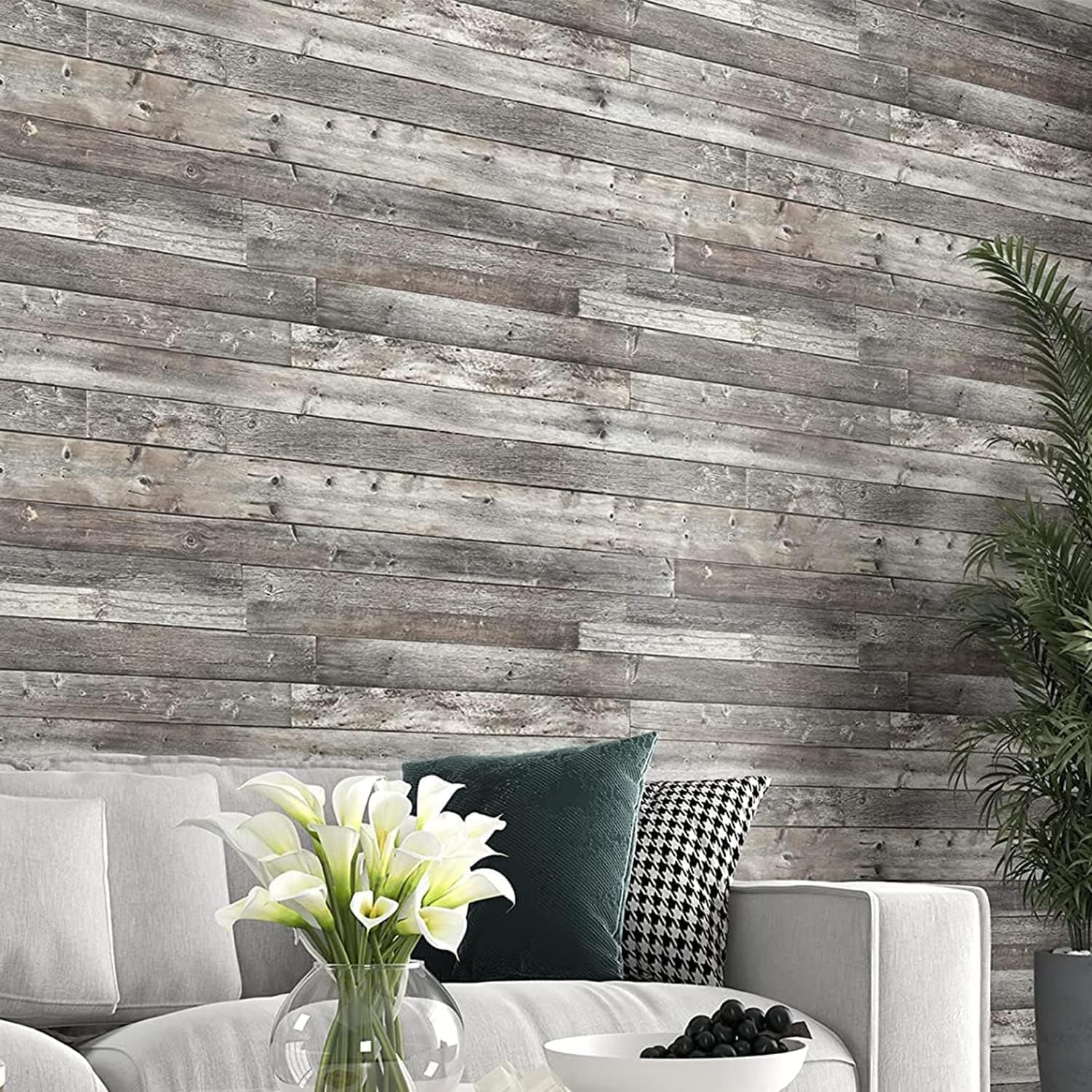LACHEERY Grey Wood Grain Peel and Stick Wallpaper Rustic Distressed Wood Contact Paper Shiplap Wood Wallpaper for Walls Cabinets Bulletin Board Paper Wood Planks Roll Removable Decorative 15.8"x80"