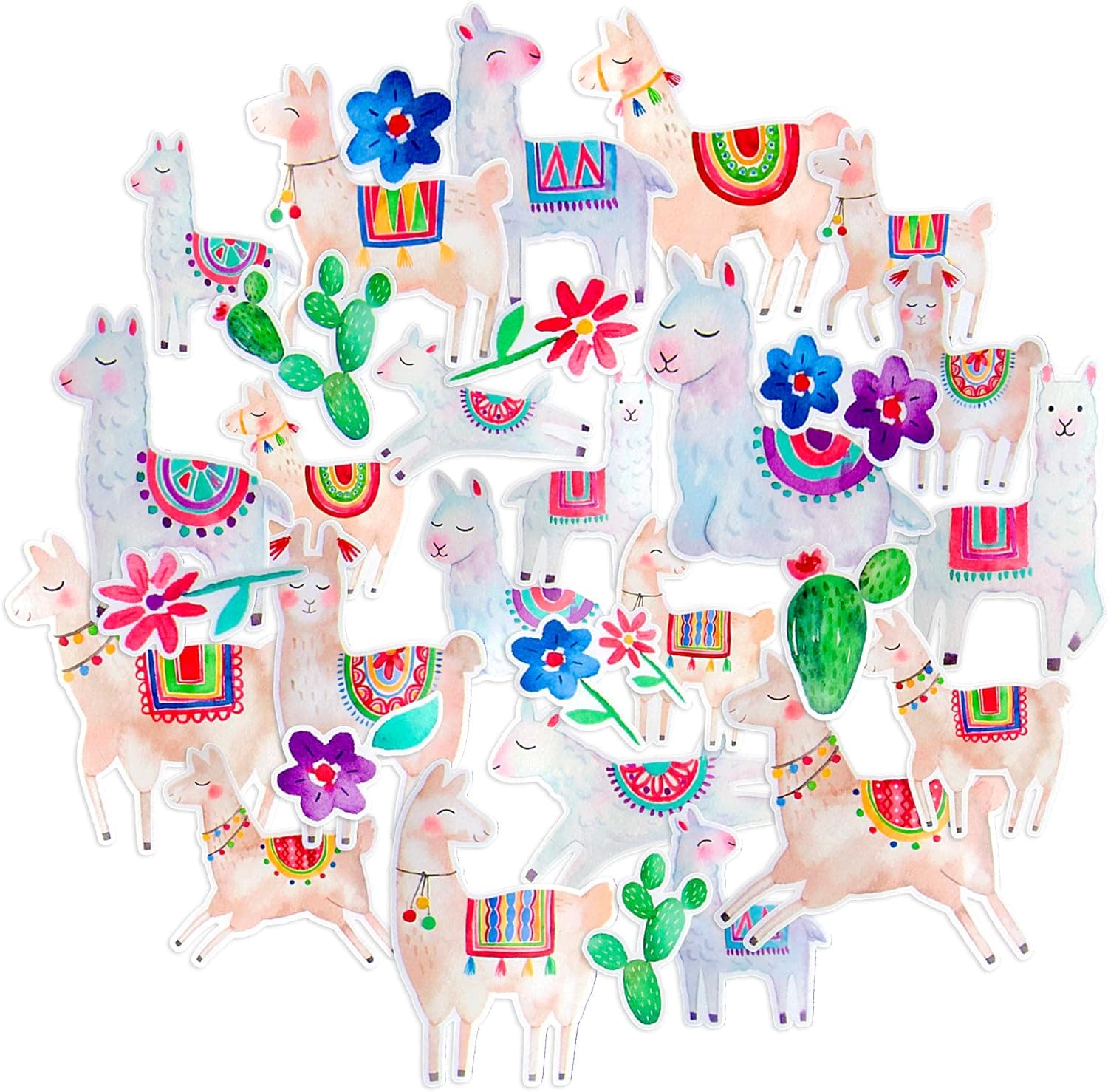 Navy Peony Cute Llama Stickers (31 Pieces) | Cool Farm Animal Stickers for Kids | Waterproof Easter Stickers for Water Bottles and Laptops | Aesthetic Sticker Pack for Scrapbooking and Journals