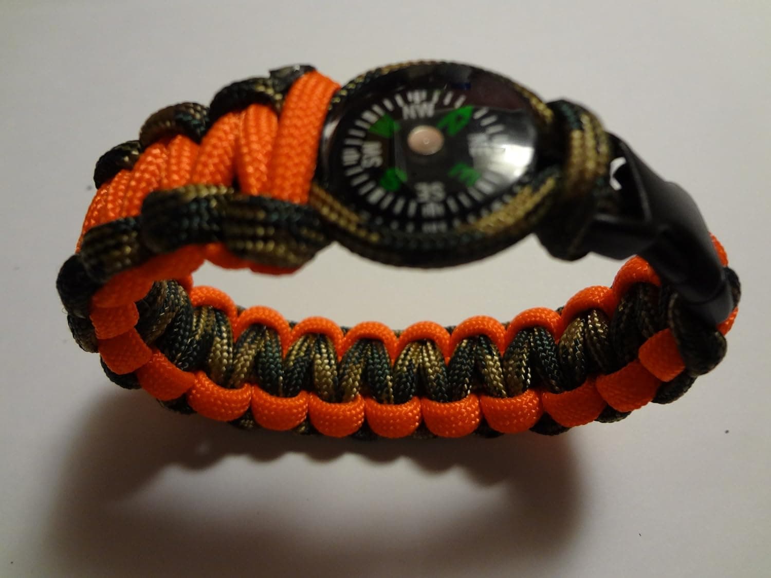Hunter Safety Paracord Survival Bracelet Woodland Camo & Neon Orange with 20mm Compass By Bostonred2010
