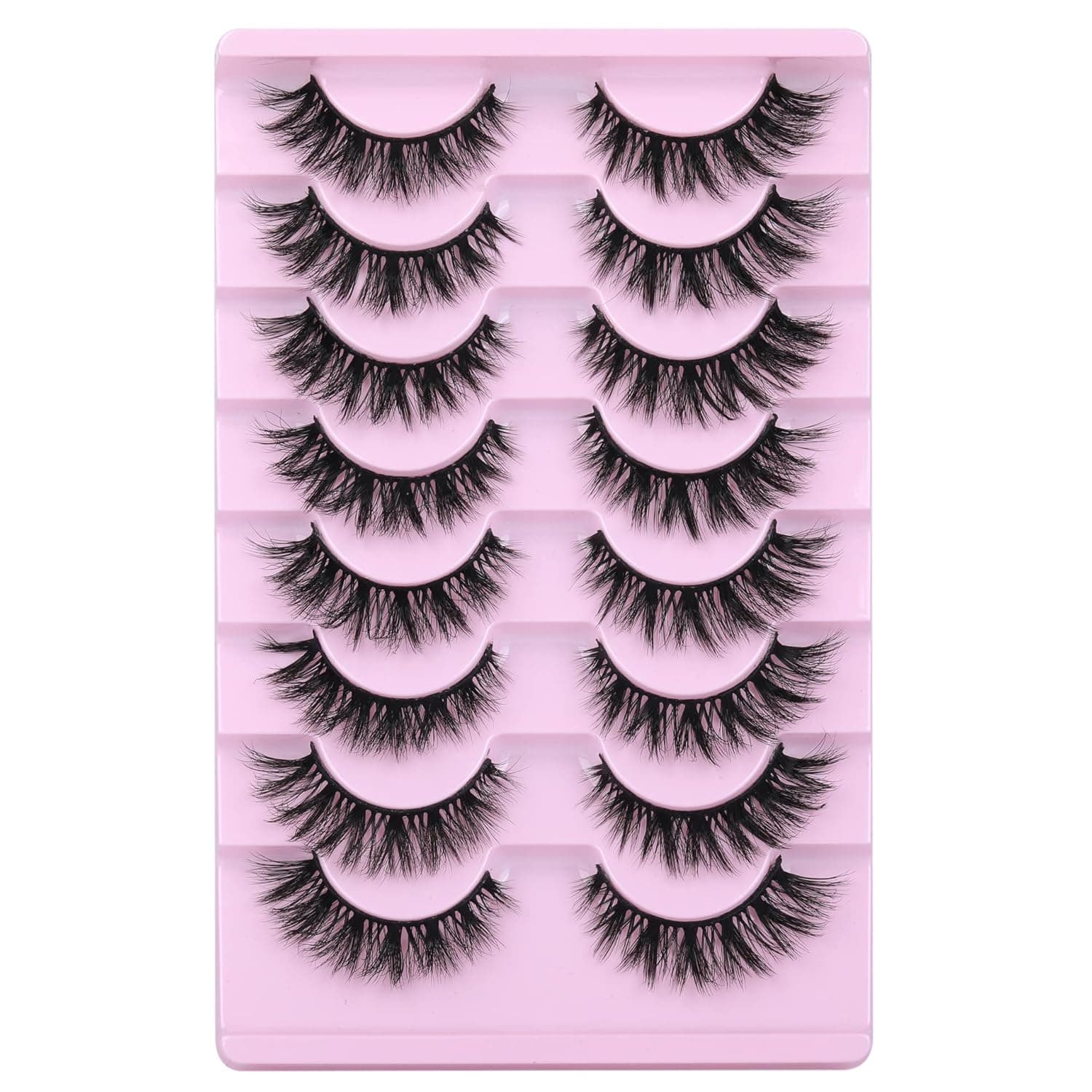 Lashes Cat Eye Natural Eyelashes Wispy 3D Curly Short Crisscross Mink Lashes 8 Pairs Fluffy Fake Eyelash Pack by Mavphnee