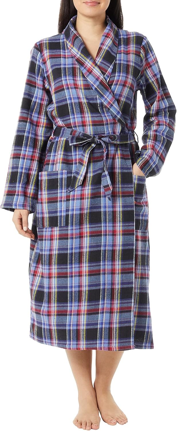 AmeriMark Women's Ankle Length Long Sleeve Flannel Robe with Pockets