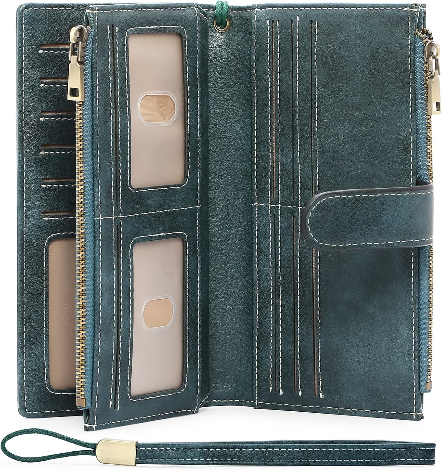 GOIACII Womens Wallets Large Capacity Credit Card Holder Rfid Wallet Women Double Zipper Pocket Leather Bifold Ladies Wristlet Clutch Wallet