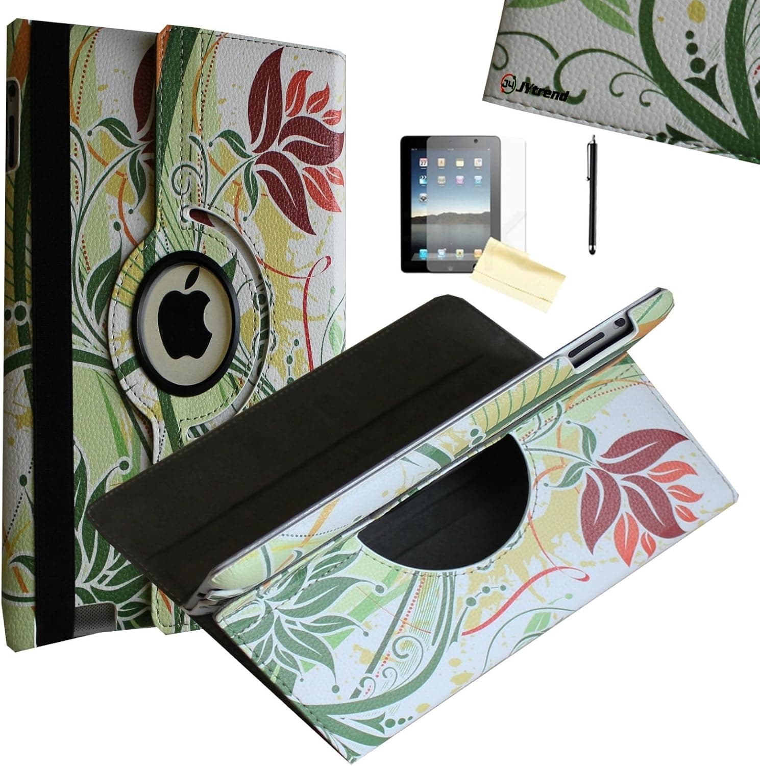 iPad Pro 10.5 Case (2017 Model), JYtrend (R) Rotating Stand Smart Case Magnetic Auto Wake Up/Sleep Cover for iPad Pro 10.5-inch A1701 A1709 MQDW2LL/A MPF02LL/A MQDT2LL/A MPDY2LL/A (Green Flower)