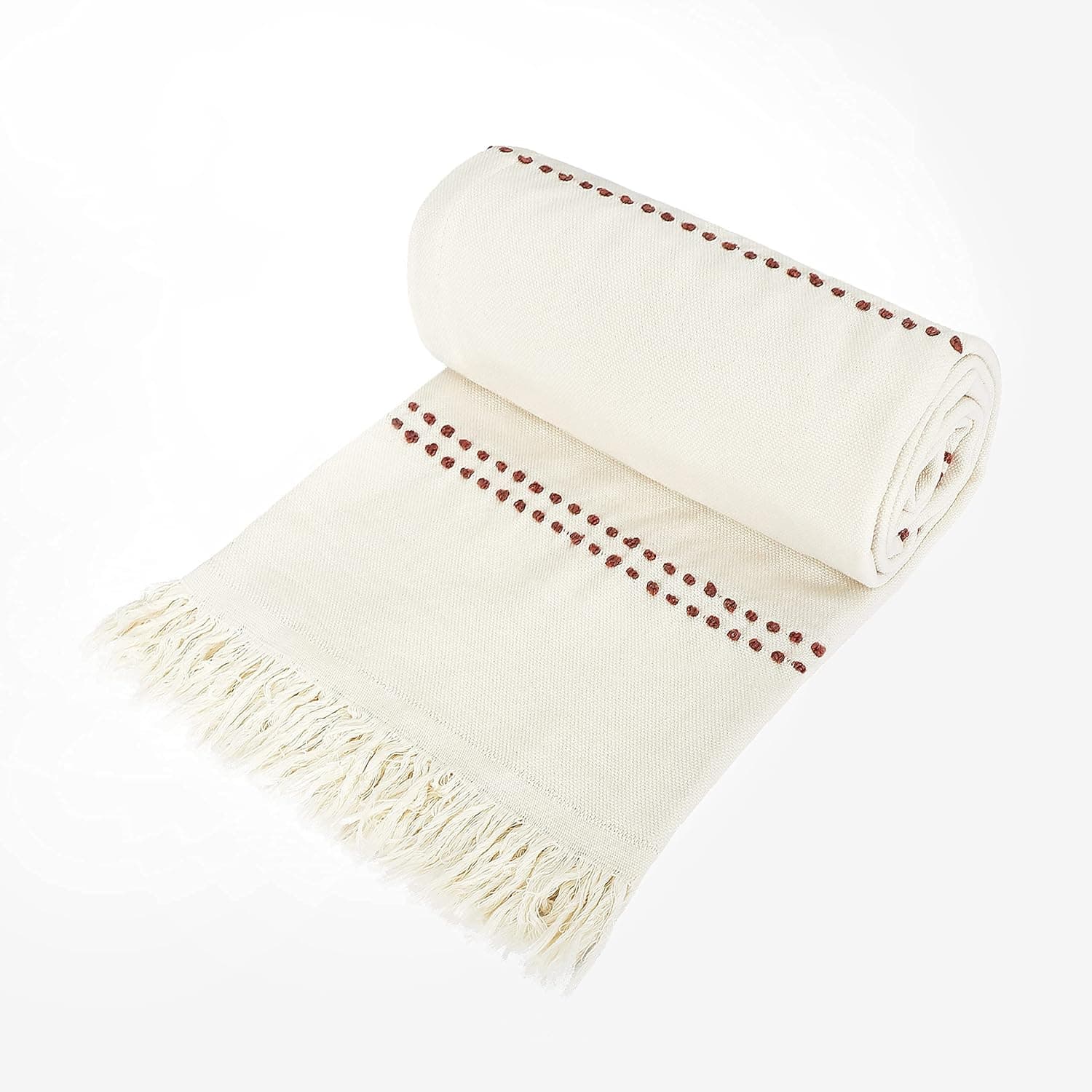 Heather Touch Throw Blanket Cotton Blend 50x60 Summer Blanket Decorative Turkish Textured Soft Cozy Blanket with Tassels/Fringe for Chair Bed Sofa Couch Lightweight Throw White