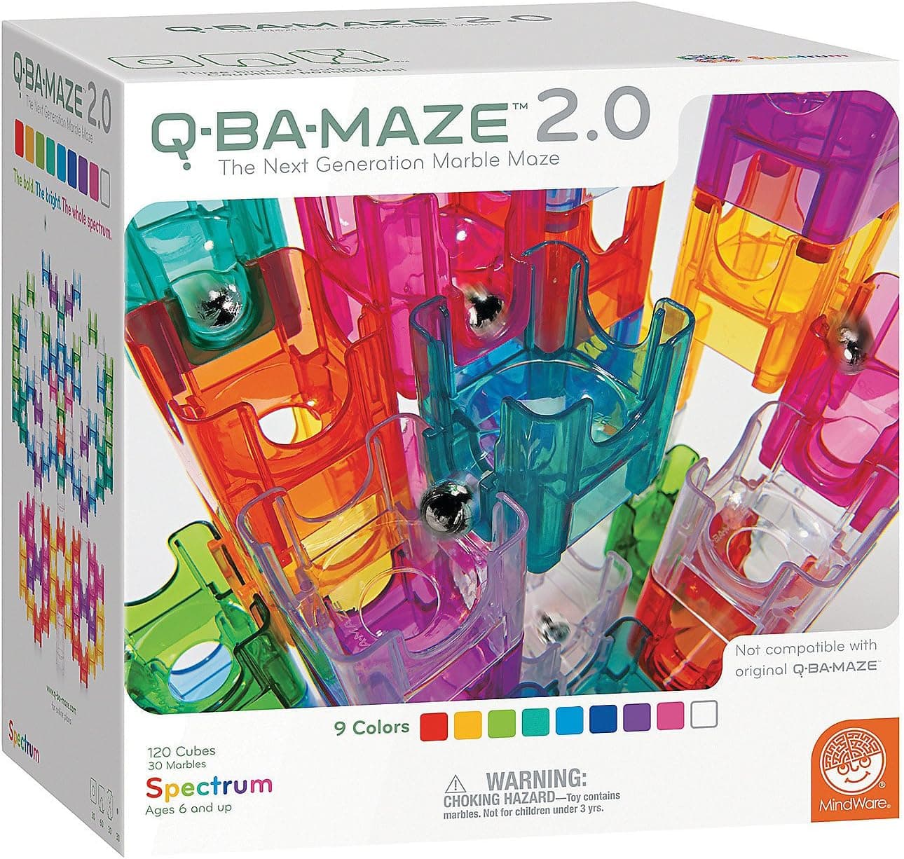 Q-BA-MAZE 2.0 Spectrum Color Set – The Next Generation Marble Maze – 120 Cubes, 30 Marbles – Ages 6 and Up