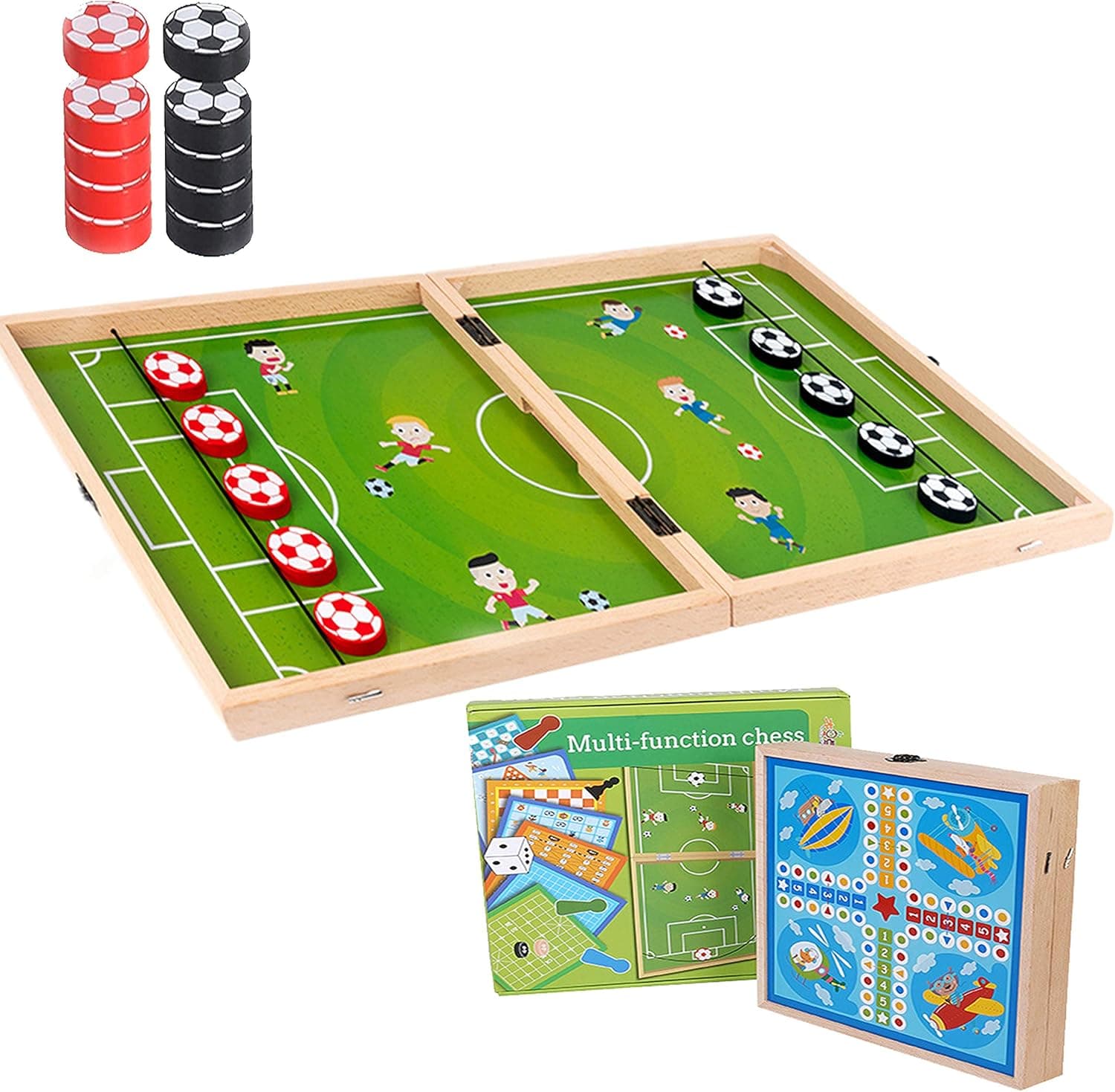 Sling Puck Game & Gobang & Aeroplane chess 3 in 1 set, foosball winner board game fast sling puck game super winner fast track board game for adults and family