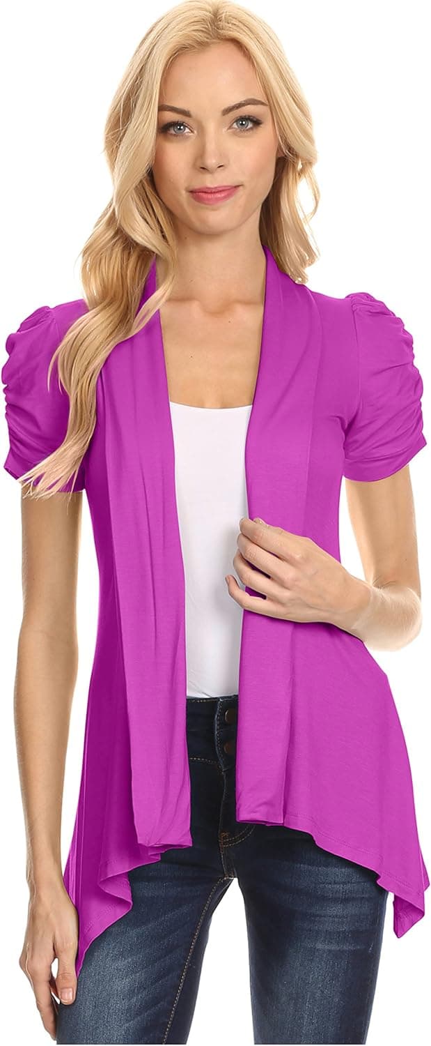 Simlu Open Front Cardigans for Women Ruched Short Sleeve Flyaway Cardigan - USA