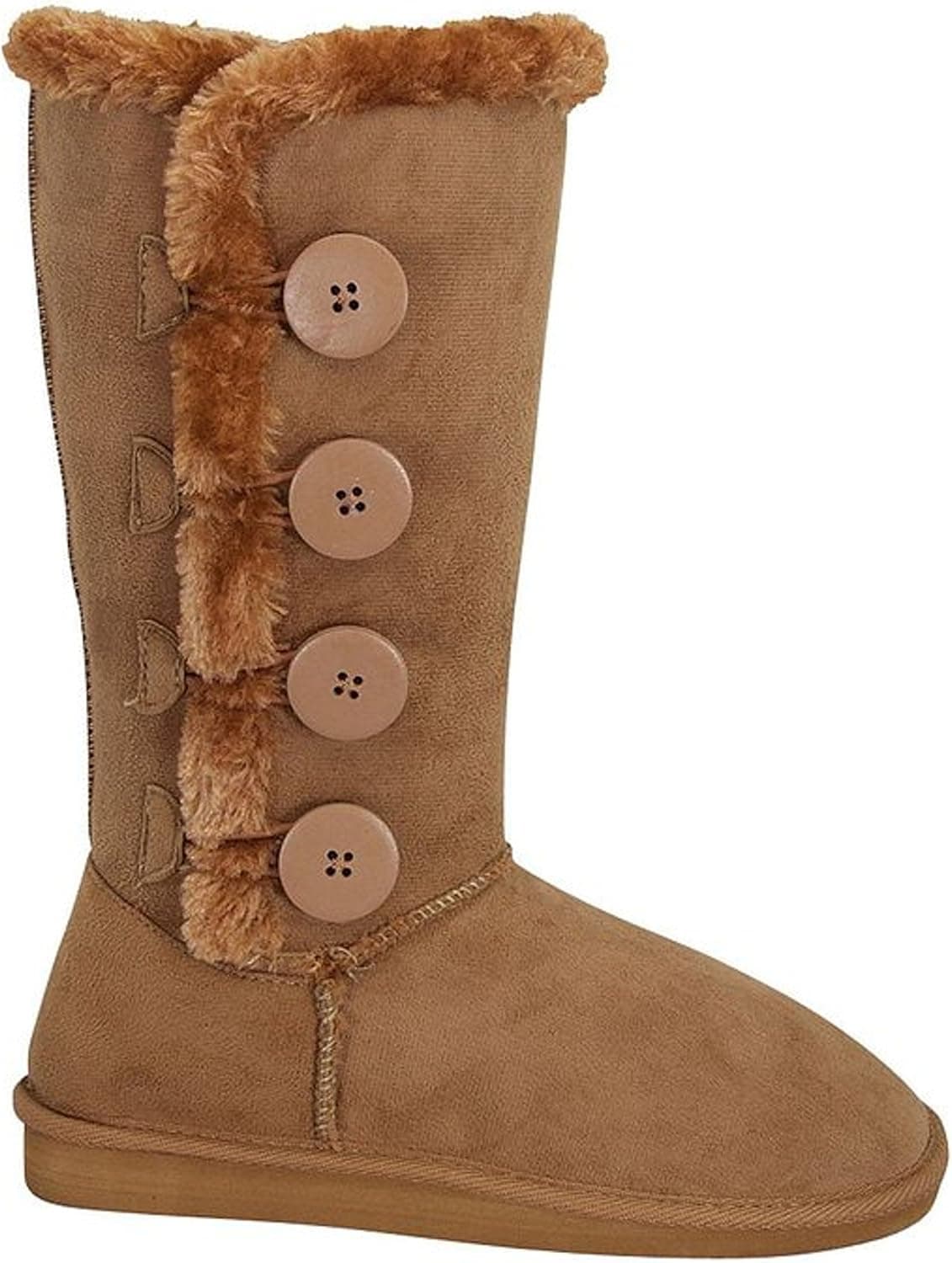 EyesOnStyle New Girl's Warm Tall Mid Calf 3 Buttons Faux Sheepskin Fur Kids Shoes Boots