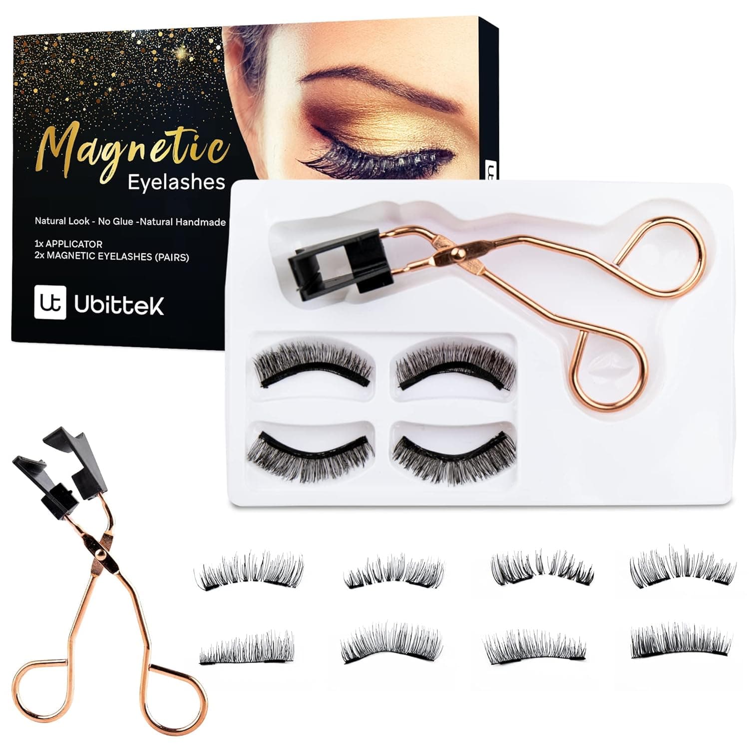 Dual Magnetic Eyelashes NO Eyeliner or Glue Needed, Magnets False Eyelashes, Soft 3D Fake Lashes Extension with Tweezers, Natural Look Eyelashes Set with 8 Pieces / 2 Pairs